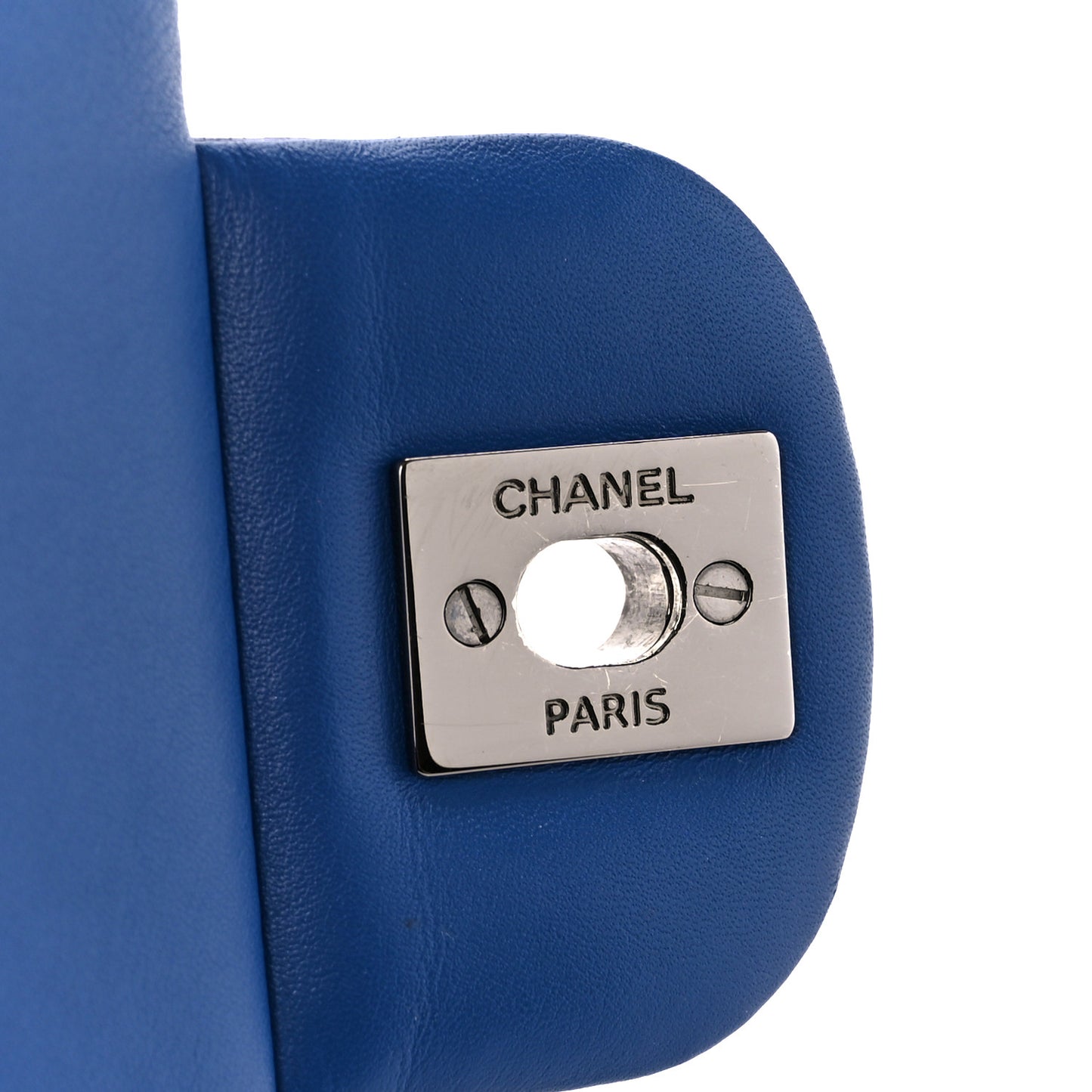 Patent Quilted Clutch with Chain Flap Blue