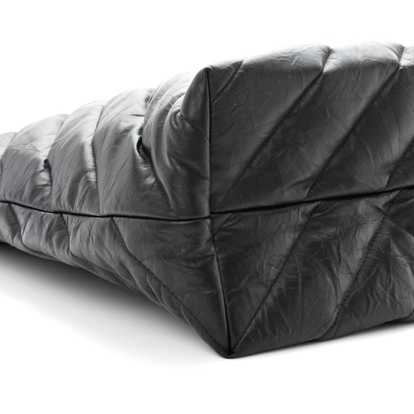 Crushed Calfskin Quilted Matte Black Hardware Large Crush Carry All Tote Bag Black