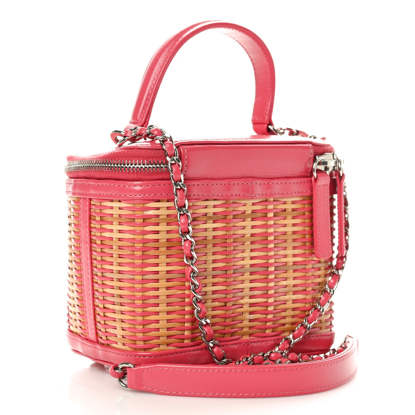 Calfskin Raffia Small Take Away Vanity Case Bag Pink Beige