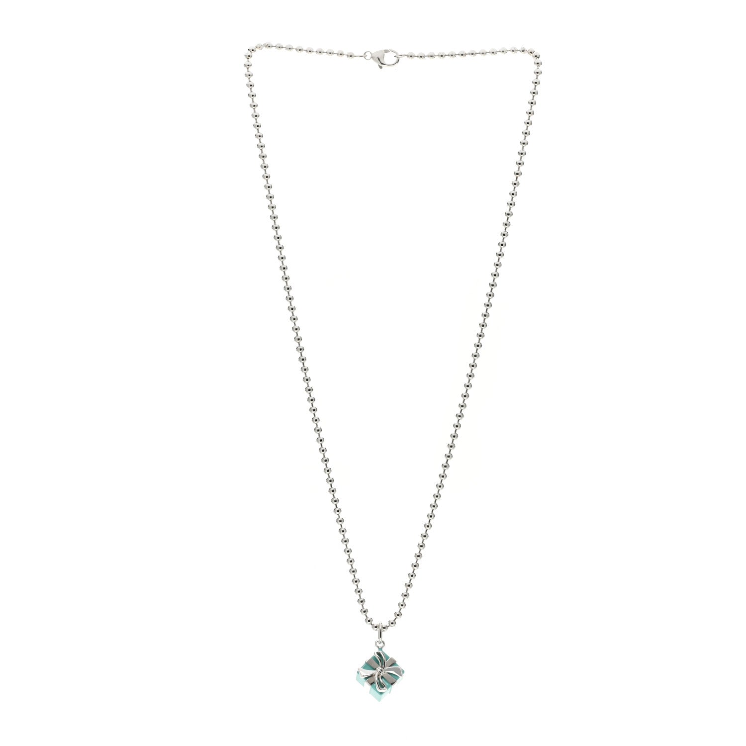 Tiffany Sterling Silver Enamel Gift Box Charm Necklace Blue 3 of 6