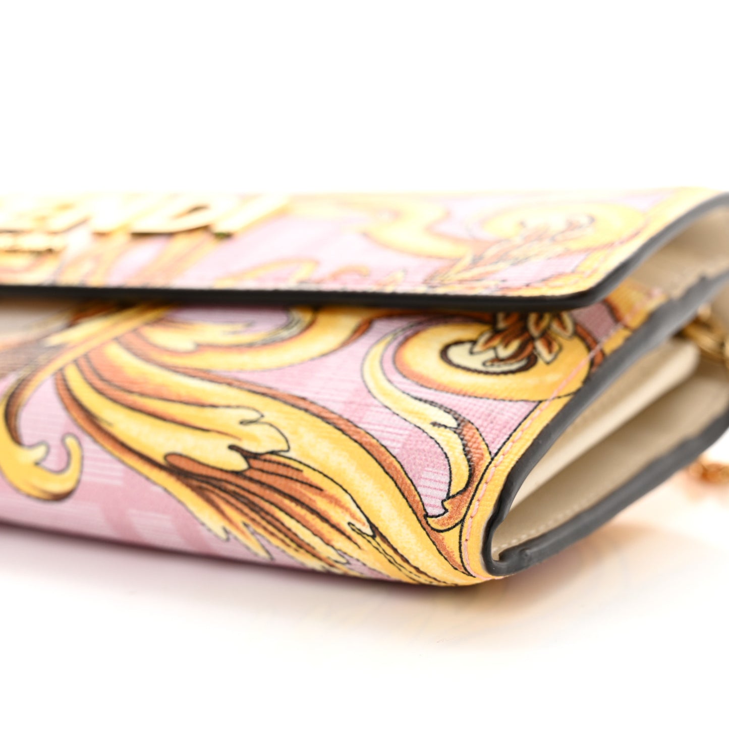 X VERSACE Glazed Fabric Fendace FF Baroque Continental Wallet On Chain Gold White Rosa