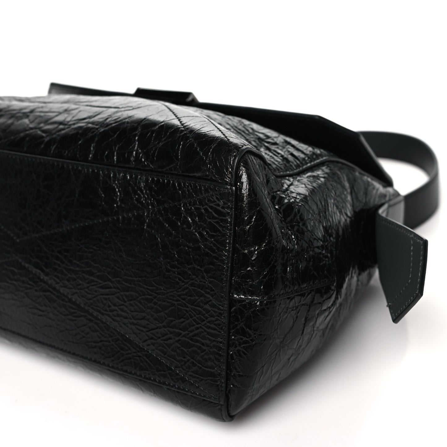 Creased Patent Calfskin Medium ID Flap Black