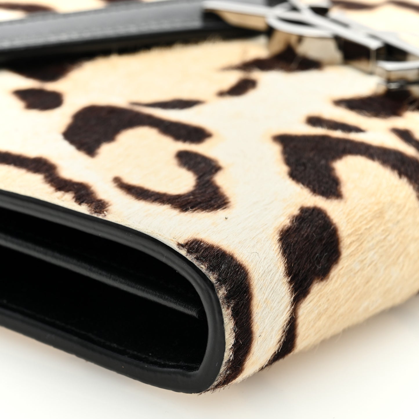 Calf Hair Leopard Print Monogram Cassandra Chain Wallet White Multicolor