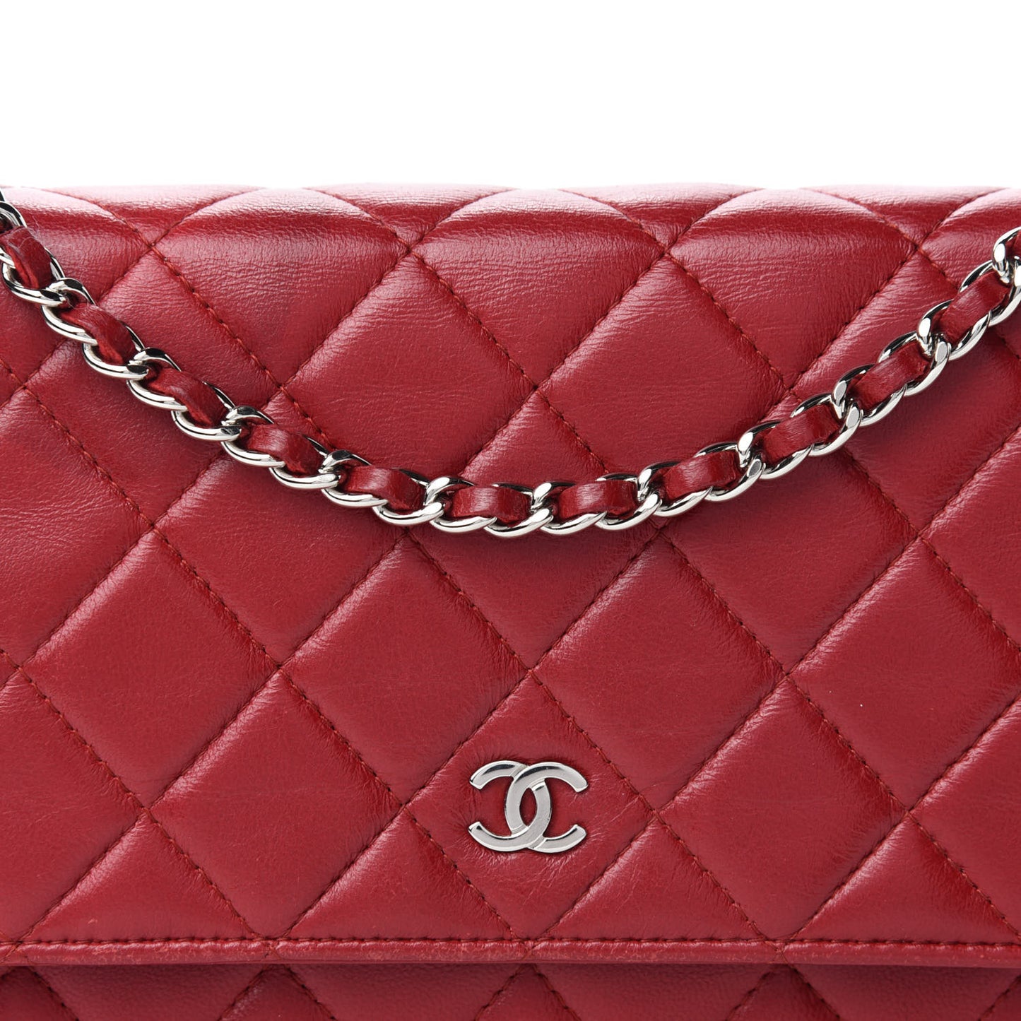 Lambskin Quilted Wallet on Chain WOC Red
