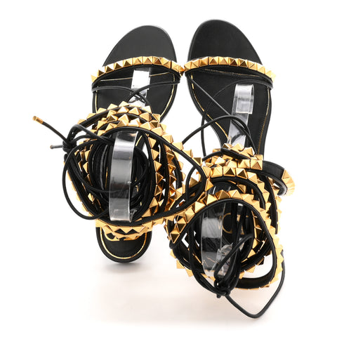 Calfskin Rockstud No Limit Gladiator Flat Sandals 37 Black