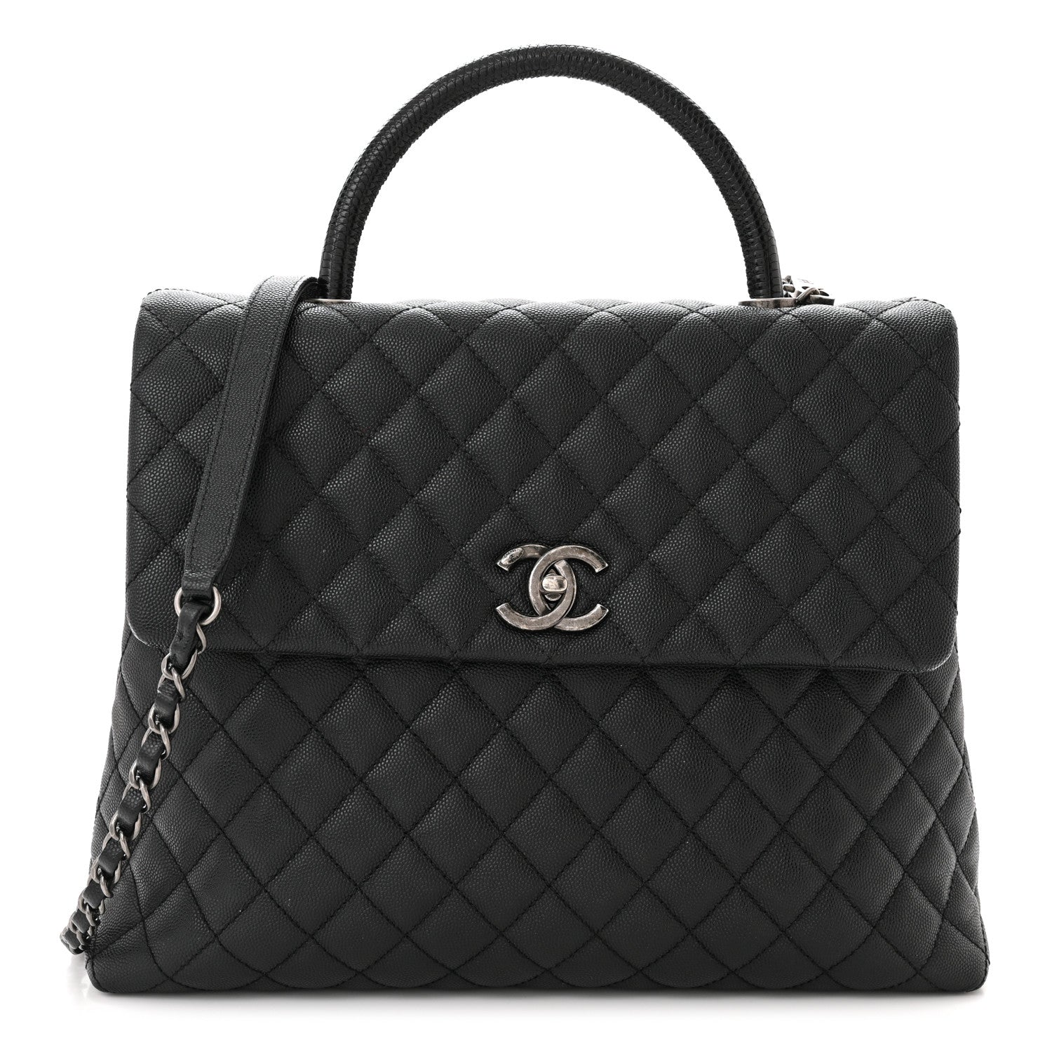 Chanel Caviar Lizard Quilted Large Coco Handle Flap Black 1 of 11