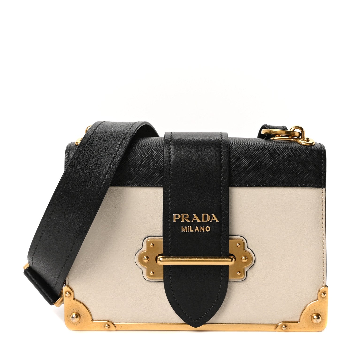 Prada City Calf Saffiano Cahier Bag Talco Black 1824548 – FASHIONPHILE