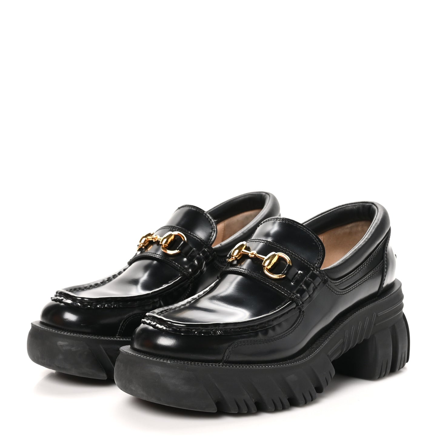 Magnum Calfskin Nappa Samoa Womens Horsebit Platform Chunky Lug Sole 40mm Loafers 36 Black