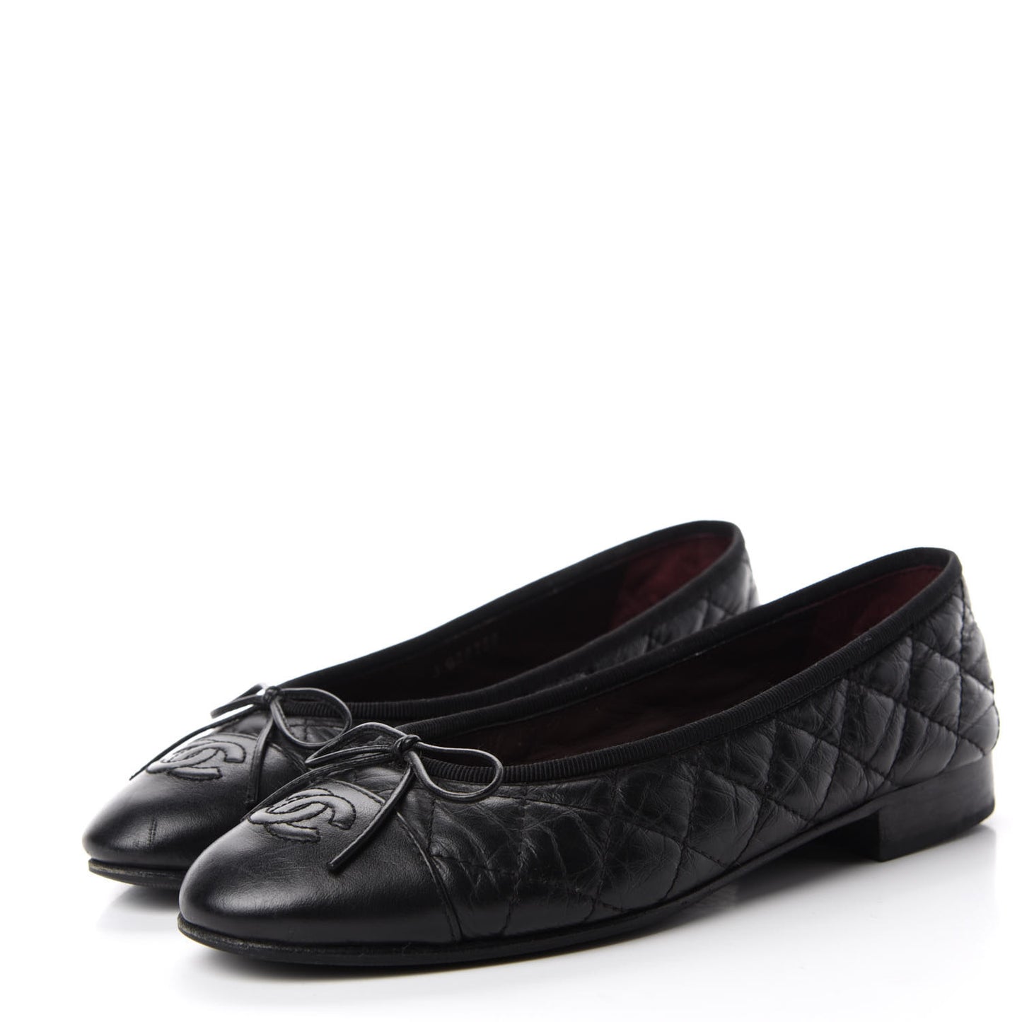 Aged Calfskin Quilted CC Cap Toe Ballerina Flats 35.5 Black