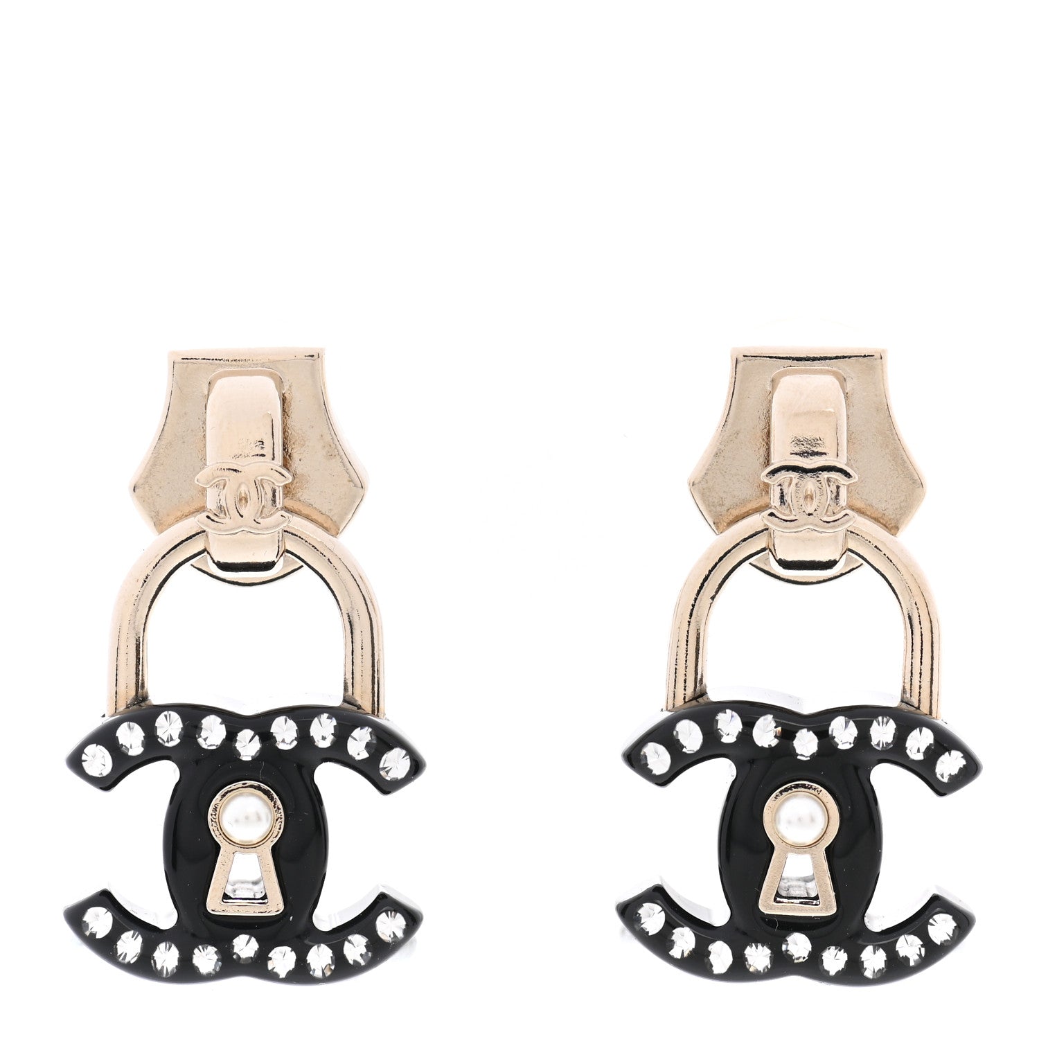 Chanel Resin Crystal Pearl CC Drop Earrings Black 1 of 12