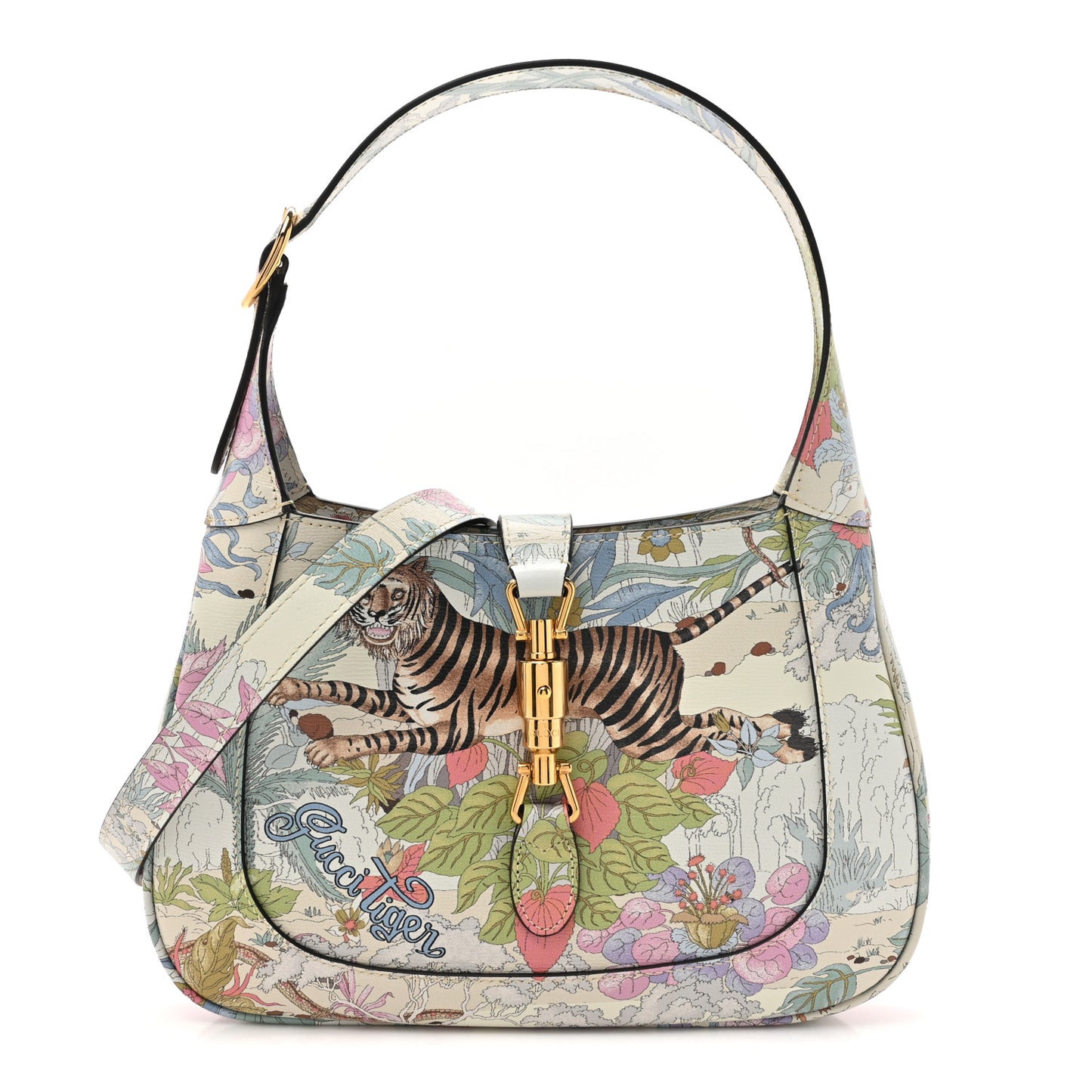 New Shangai Calfskin Tiger Savanah Small Jackie 1961 Hobo Chalky White Multicolor