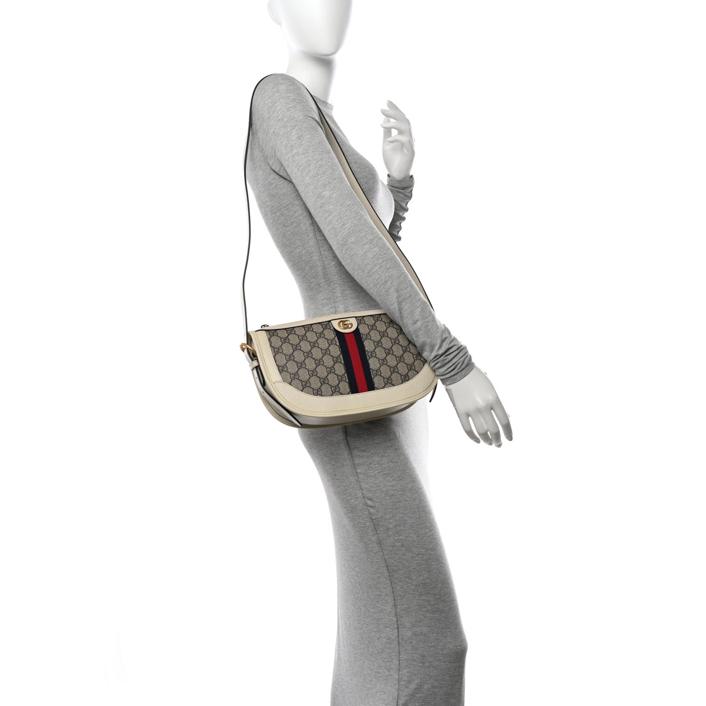 GG Supreme Monogram Web Large Ophidia Shoulder Bag Beige Ebony Mystic White