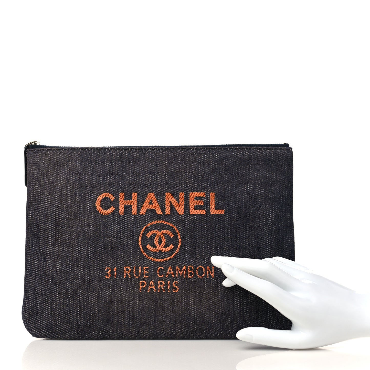 Denim Medium Deauville Pouch Clutch Blue Orange