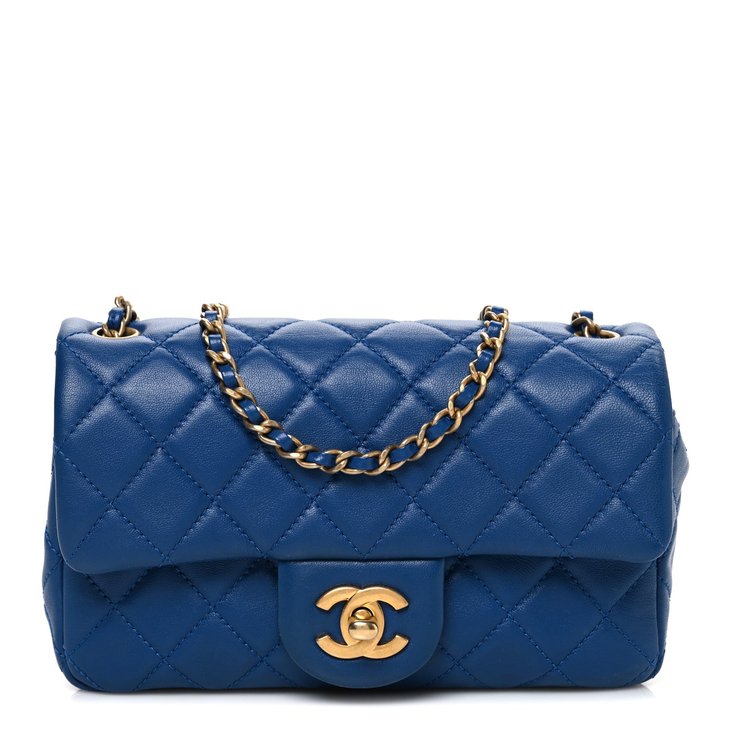 Chanel Lambskin Quilted Pearl Crush Mini Rectangular Flap Blue