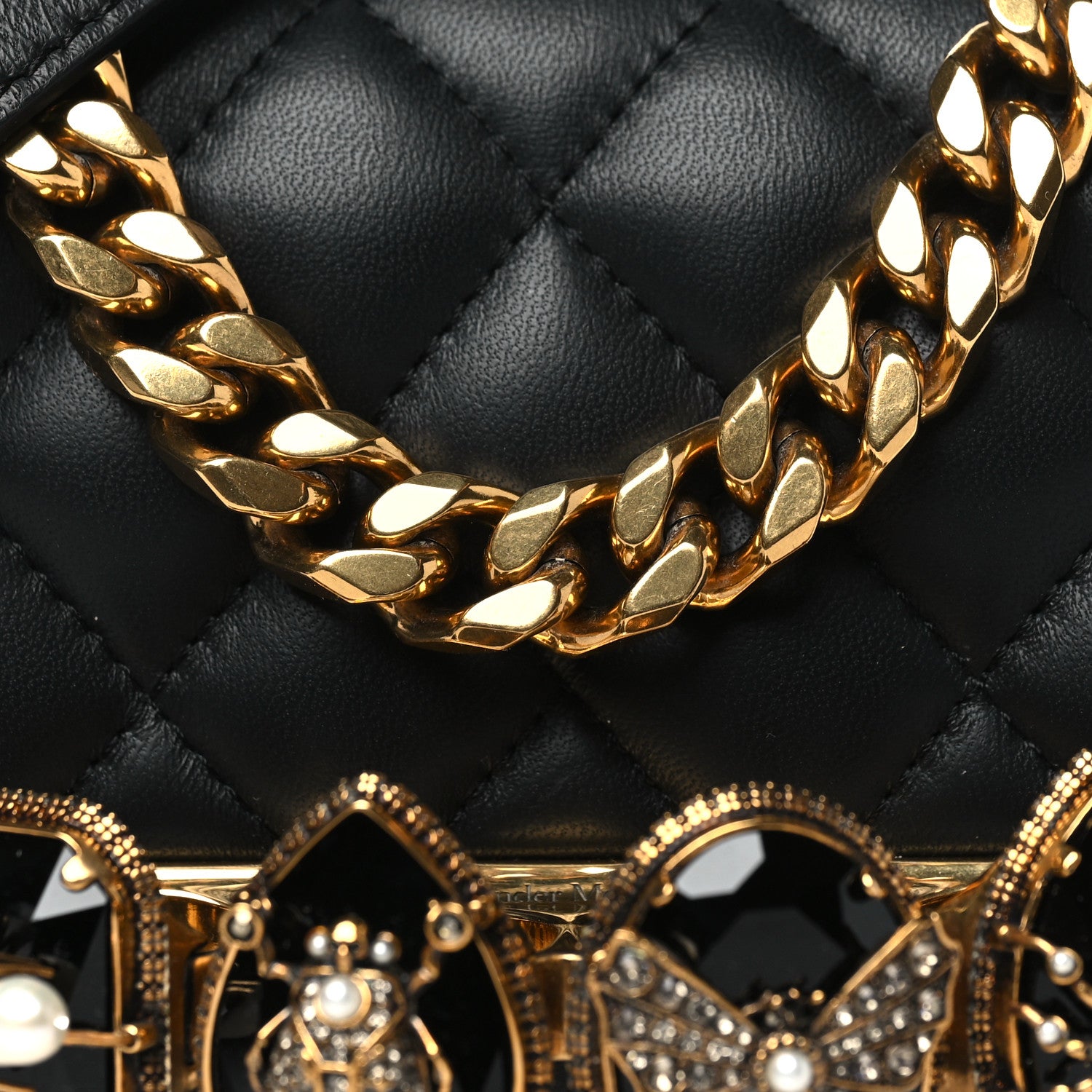 Alexander McQueen Lambskin Quilted Knuckle Shoulder Bag Black 8 of 11