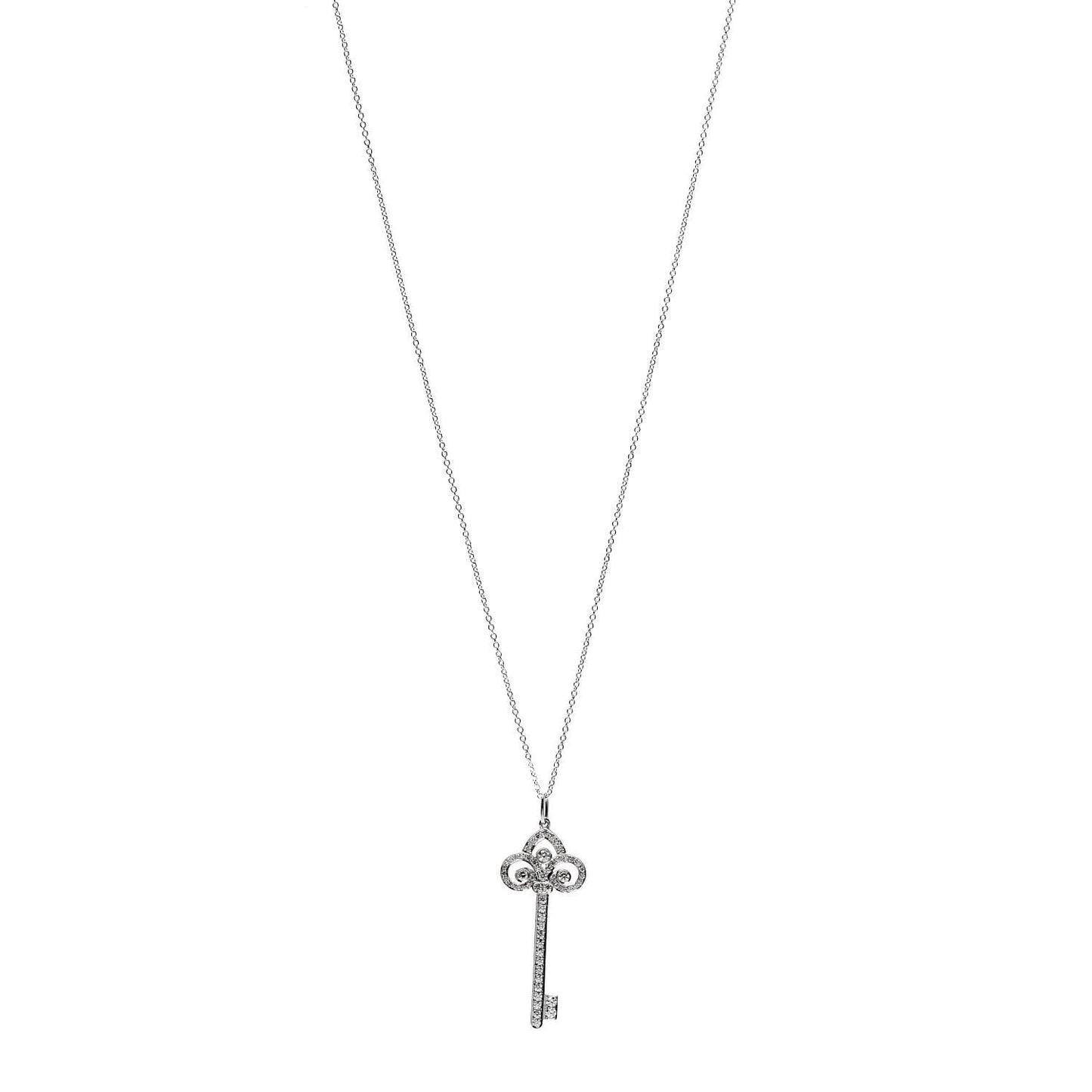 Platinum Diamond .41ct Fleur De Lis Key Pendant Necklace