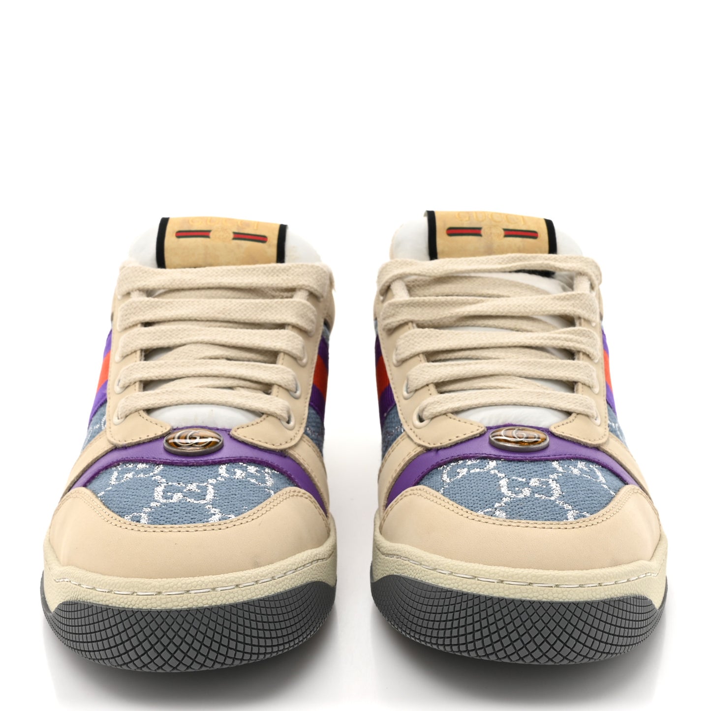 Calfskin Lame GG Monogram Web Womens Screener Sneakers 40 Blue Silver Dusty Milk Shine Purple