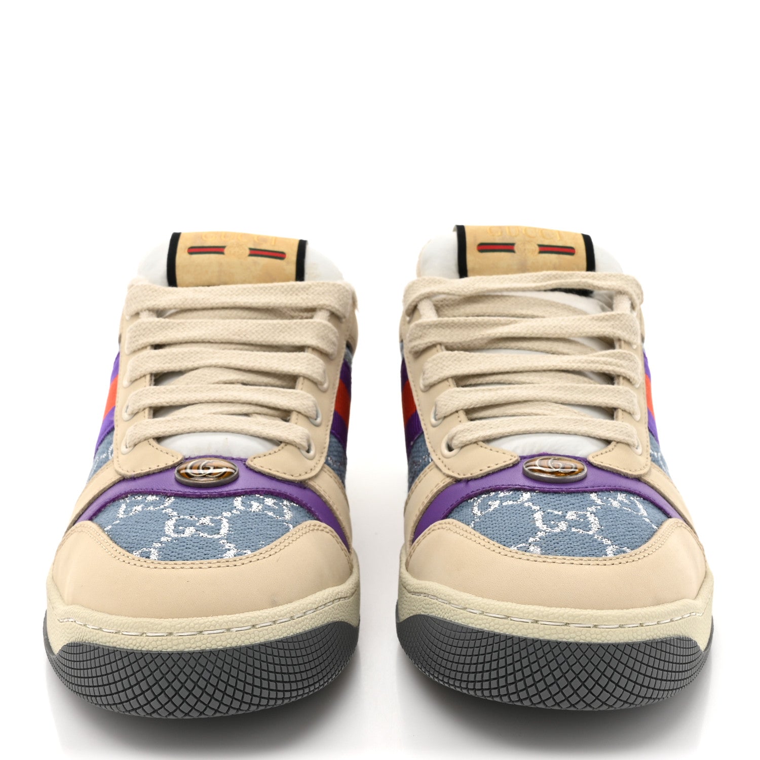 Gucci Calfskin Lame GG Monogram Web Womens Screener Sneakers 40 Blue Silver Dusty Milk Shine Purple 2 of 13