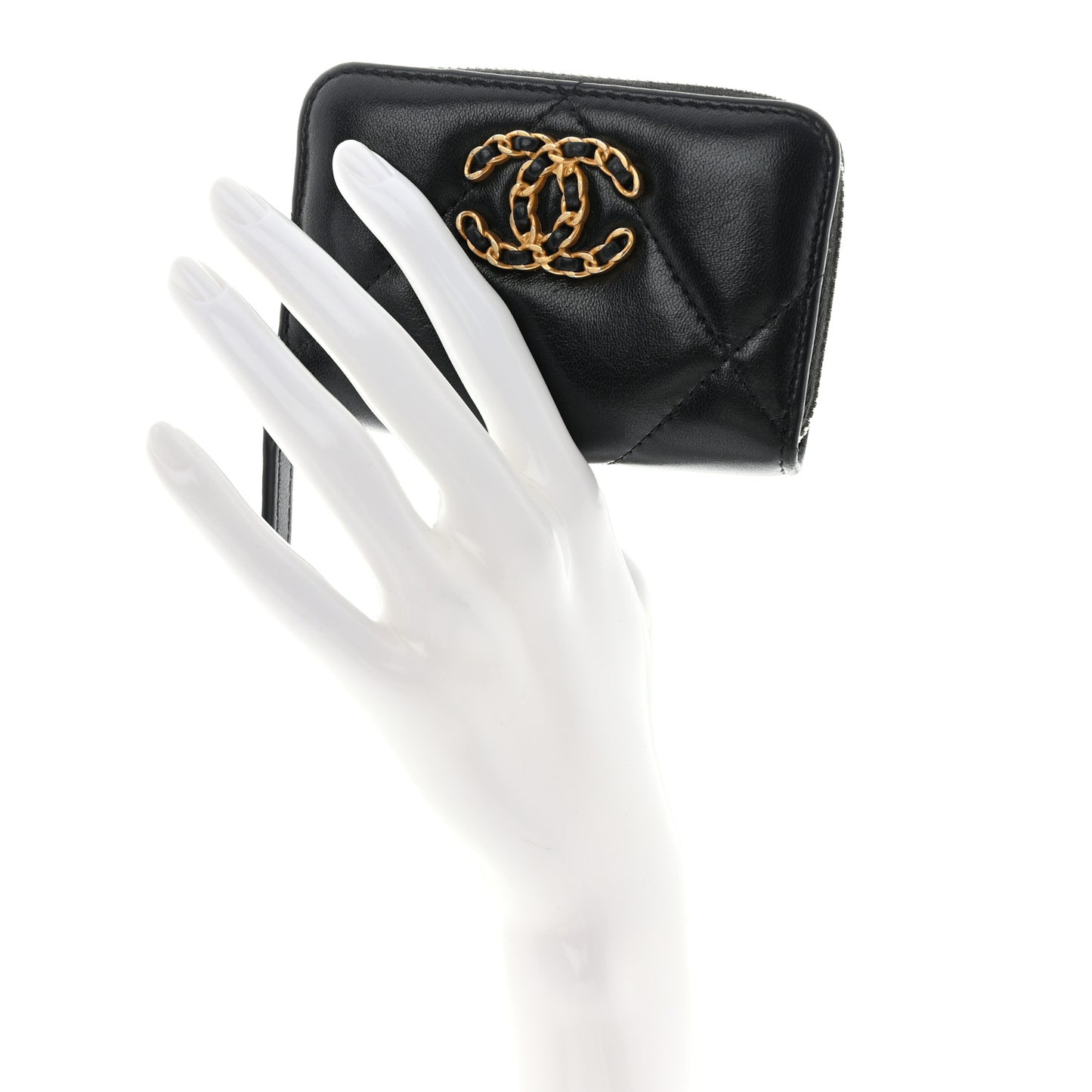 Lambskin Quilted Chanel 19 Zip Around Coin Purse Wallet Black
