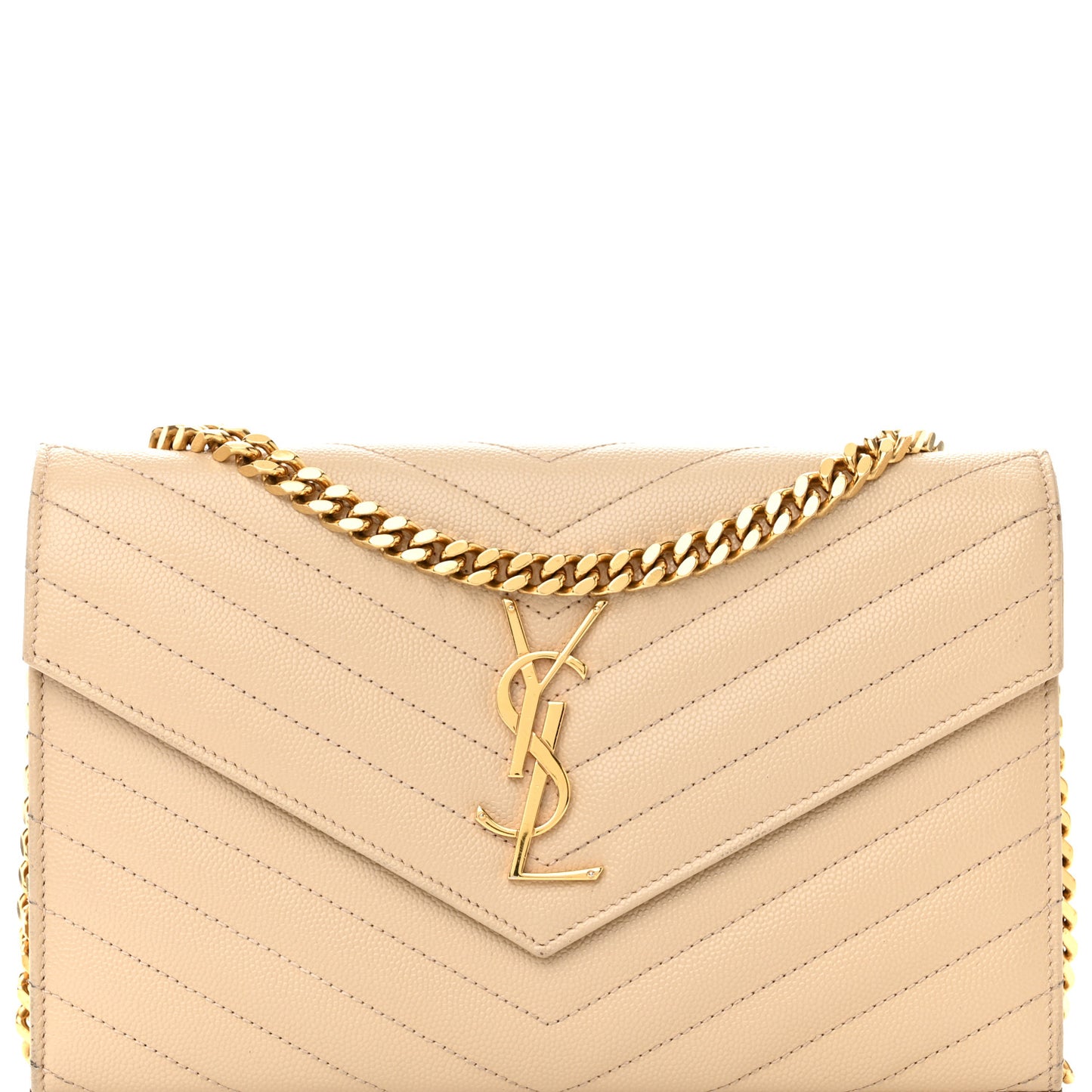 Grain De Poudre Matelasse Chevron Monogram Chain Wallet Nude Powder
