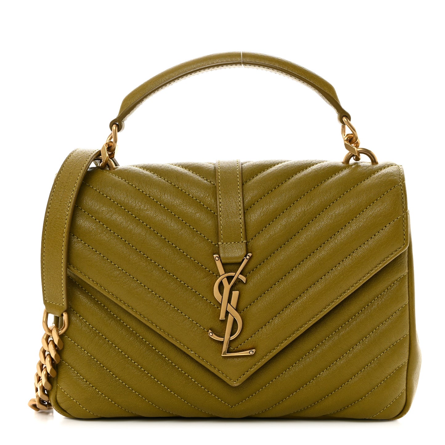 Sheepskin Matelasse Chevron Monogram Medium College Bag Olive
