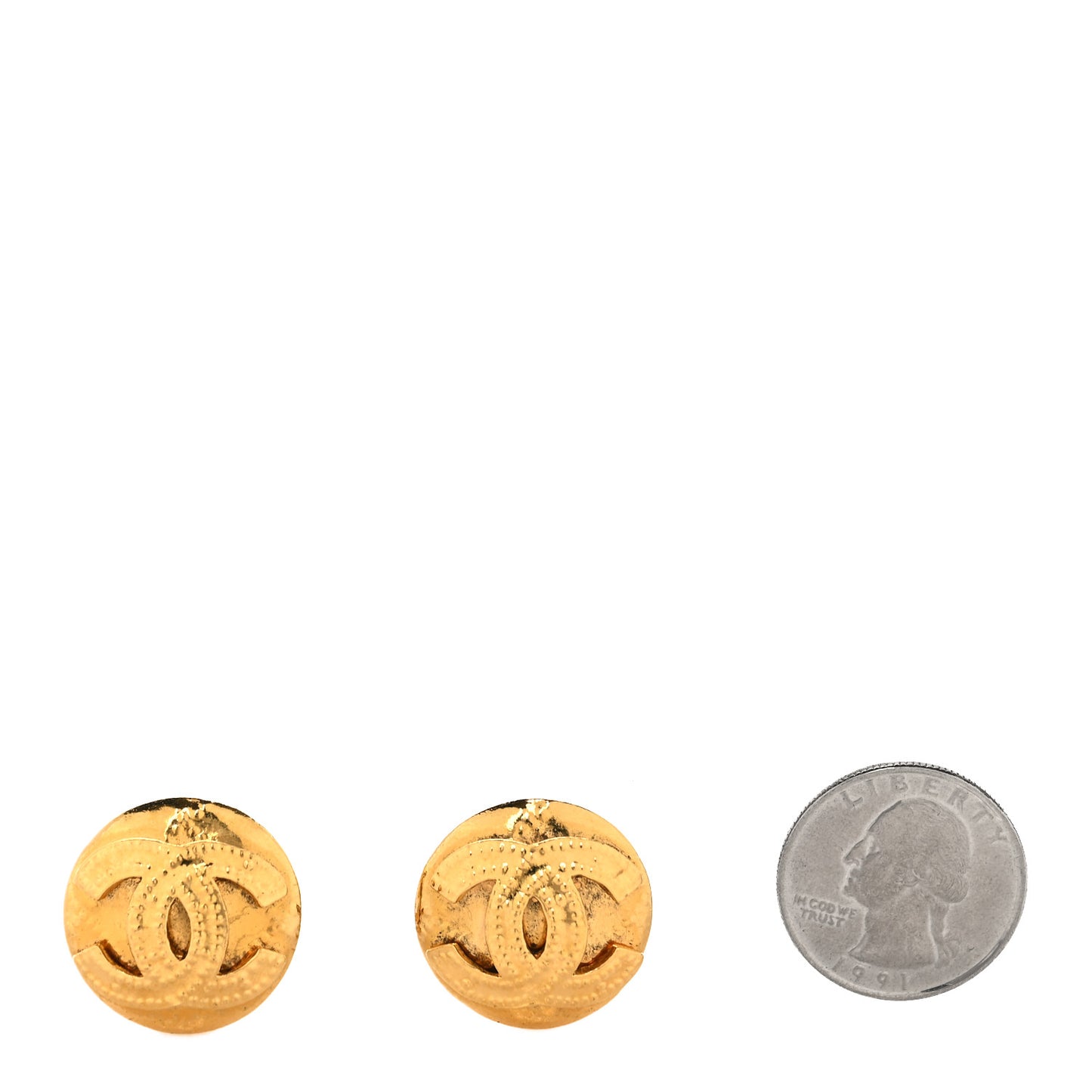 Round CC Clip On Earrings Gold