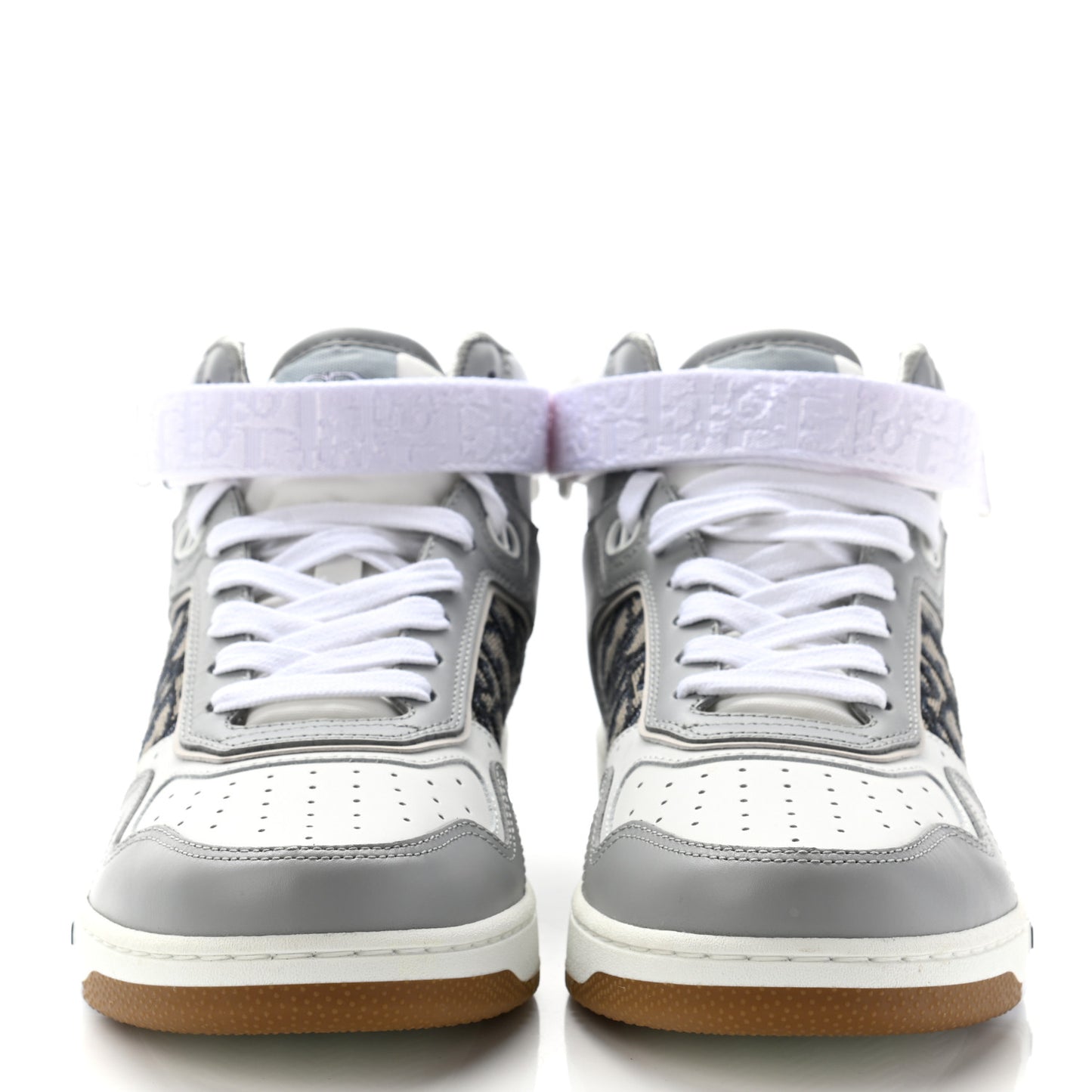 Smooth Calfskin Jacquard Oblique Mens B27 Mid Top Sneakers 40 Beige Blue