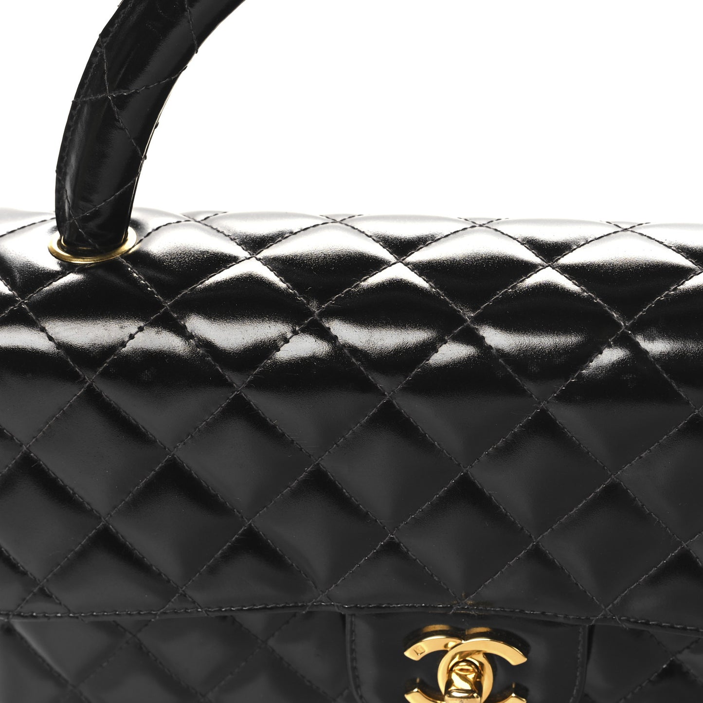 Patent Quilted Medium Rectangular Kelly Flap Bag Black