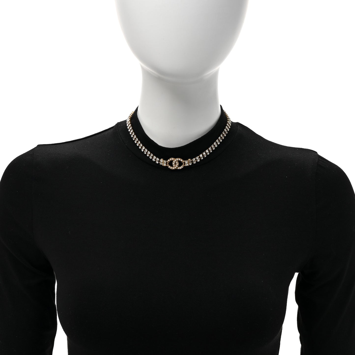 Crystal Pearl CC Choker Necklace Gold