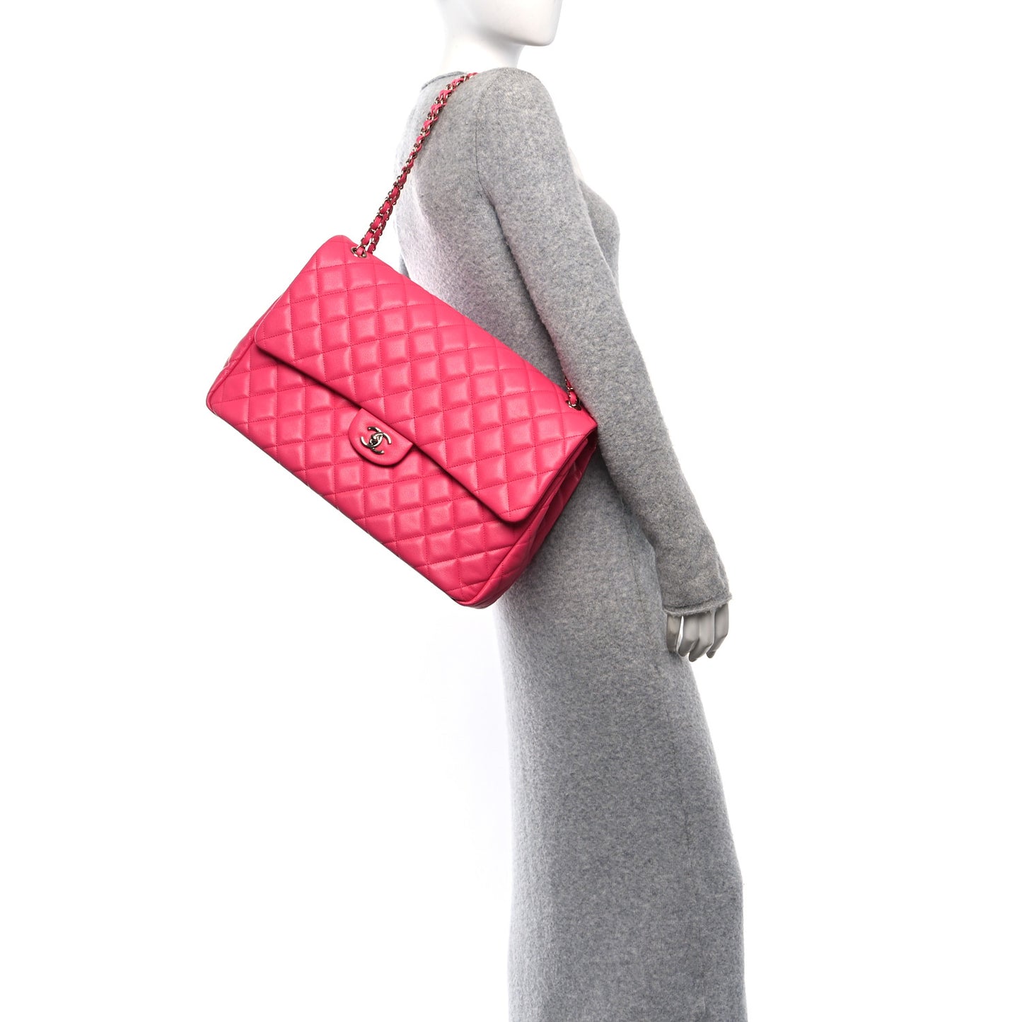 Caviar Quilted XXL Travel Flap Bag Dark Pink