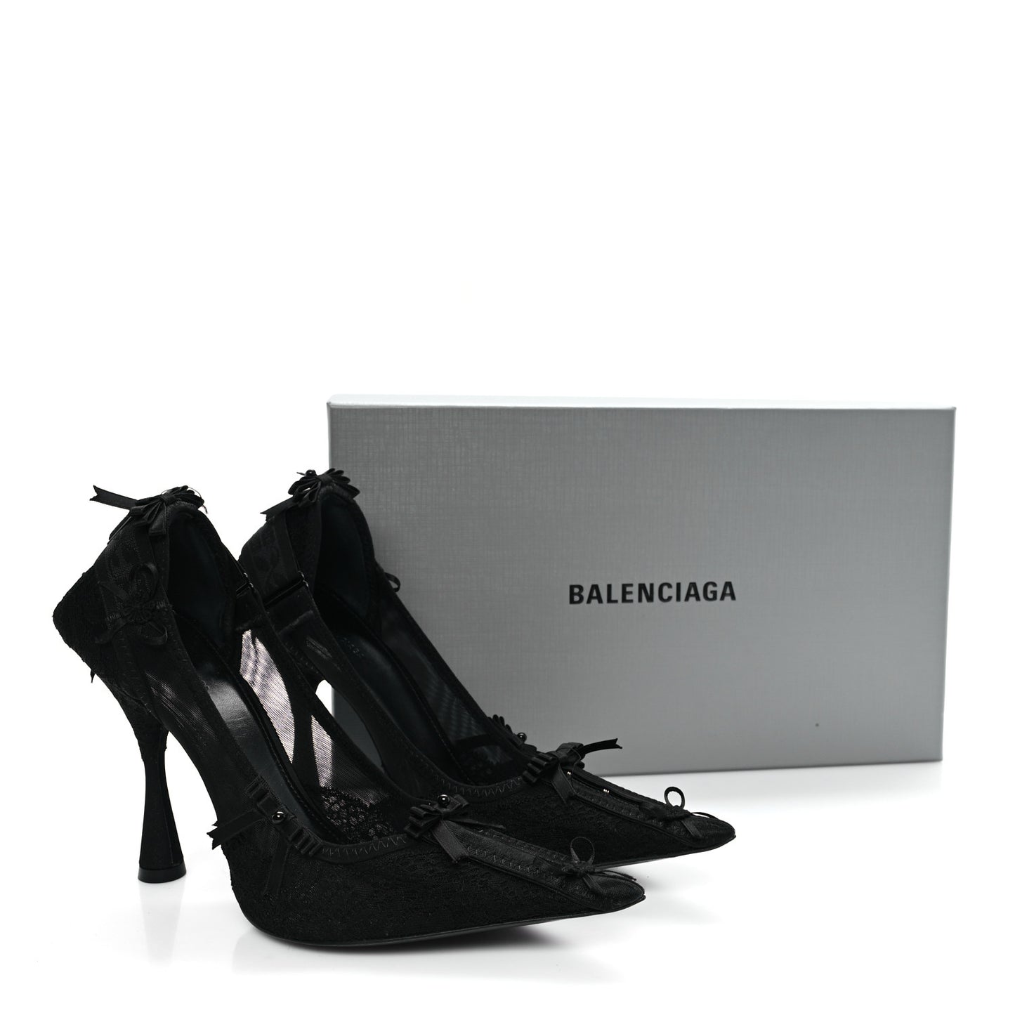 Lace Mesh Lingerie Square Bow Knife 80mm Pumps 37.5 Black