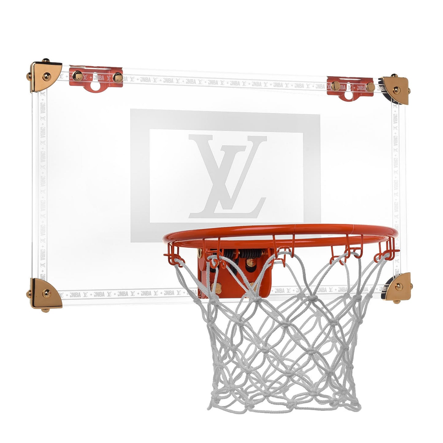 X NBA Plexiglass Monogram Basketball Hoop and Mini Basketball Transparent Gold Orange