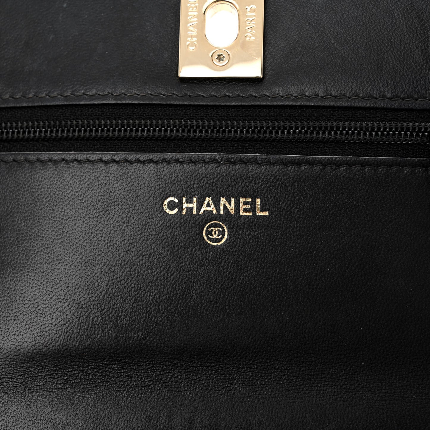 Lambskin Chevron Quilted Trendy CC Wallet On Chain WOC Black