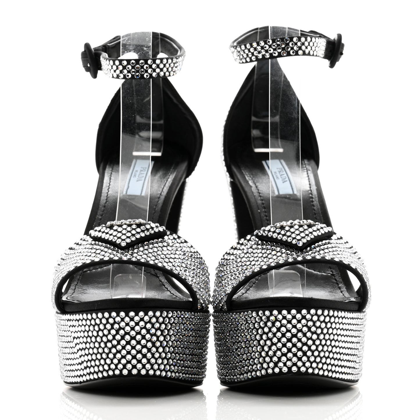 Satin Crystal Triangle Logo 40/135mm Platform Sandals 38.5 Cristal