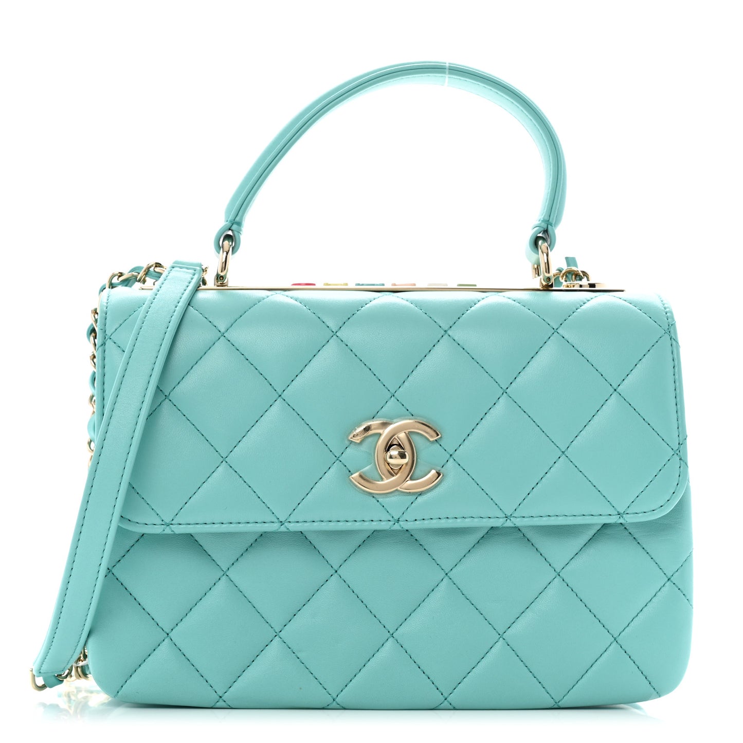 Lambskin Quilted Small Trendy CC Dual Handle Flap Bag Blue
