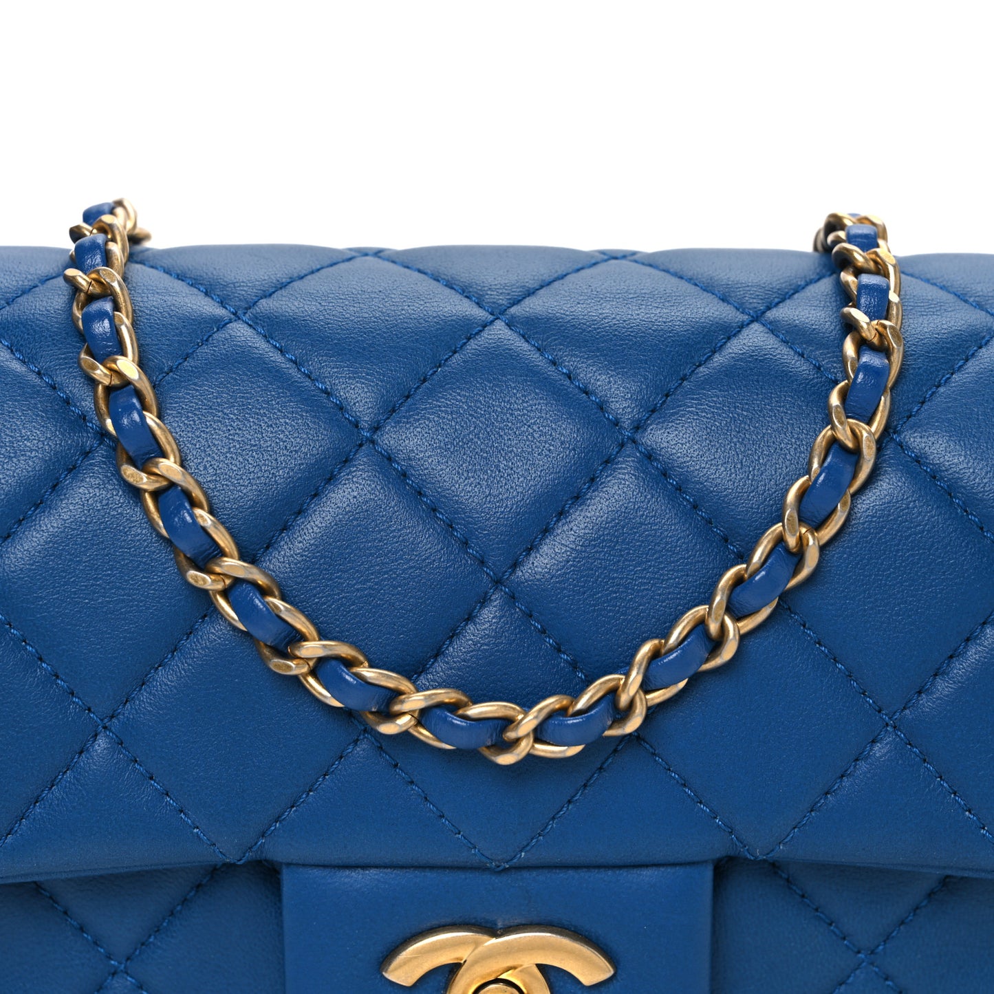 Lambskin Quilted Pearl Crush Mini Rectangular Flap Blue