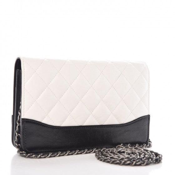 Aged Calfskin Quilted Gabrielle Wallet On Chain WOC White Black