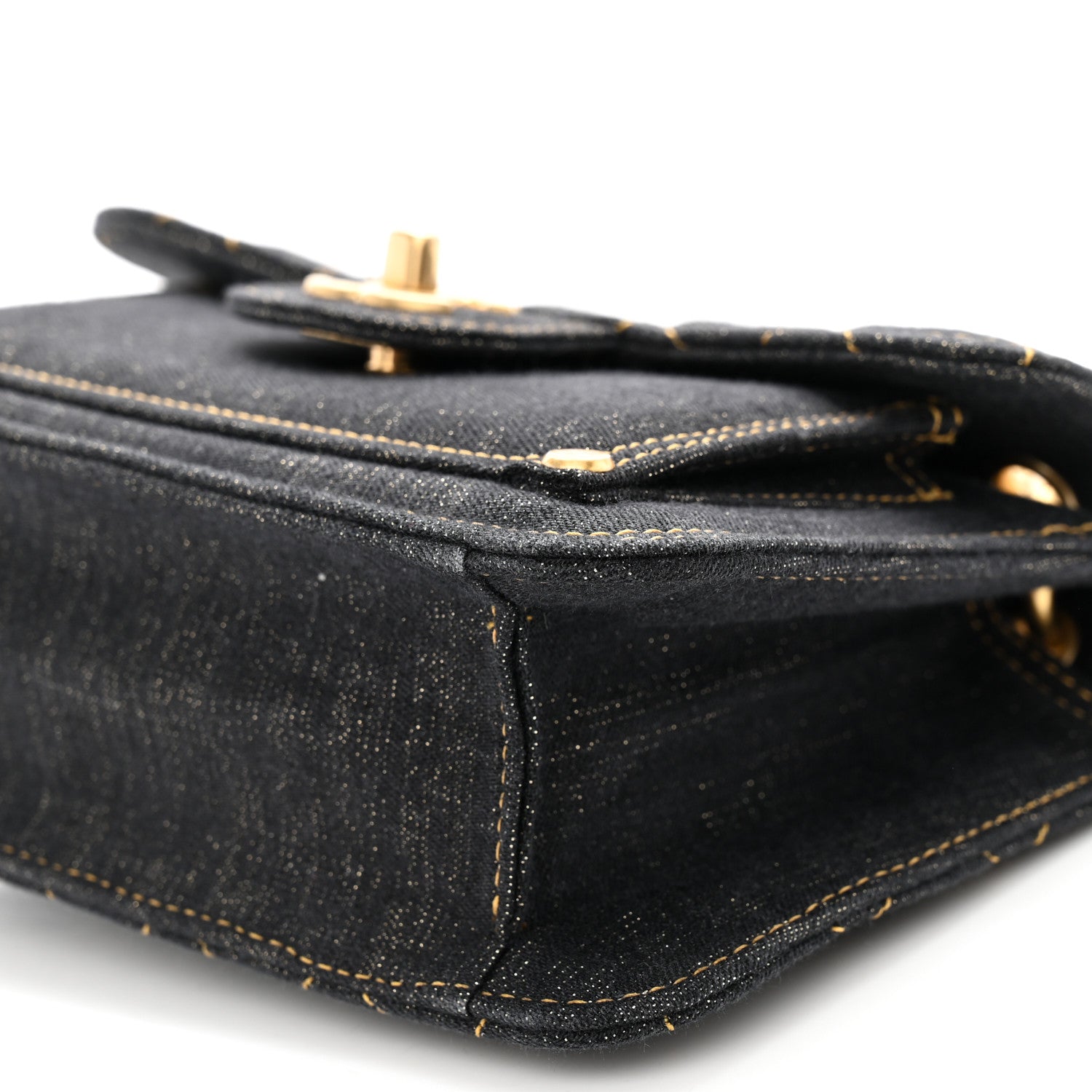 Chanel Denim Quilted Double You Mini Flap Black Golden 10 of 11