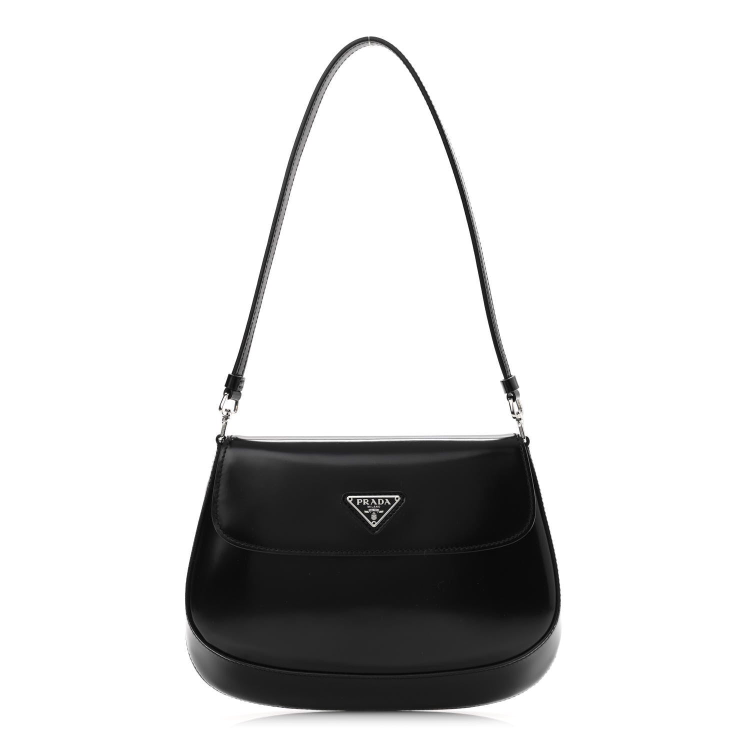 Prada Spazzolato Cleo Flap Shoulder Bag Black 1073179 – FASHIONPHILE