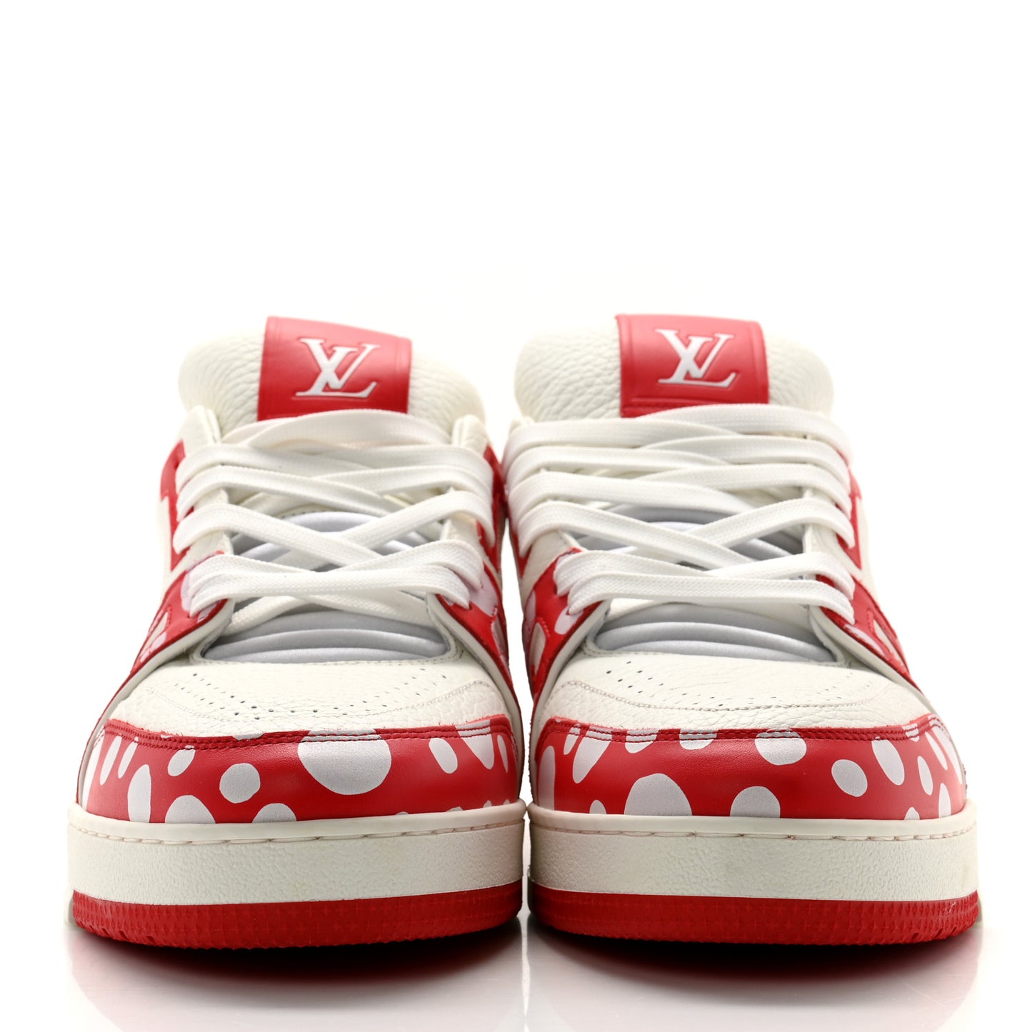 LV X YK Calfskin Printed Mens Infinity Dots Trainer Sneakers 9 White Red