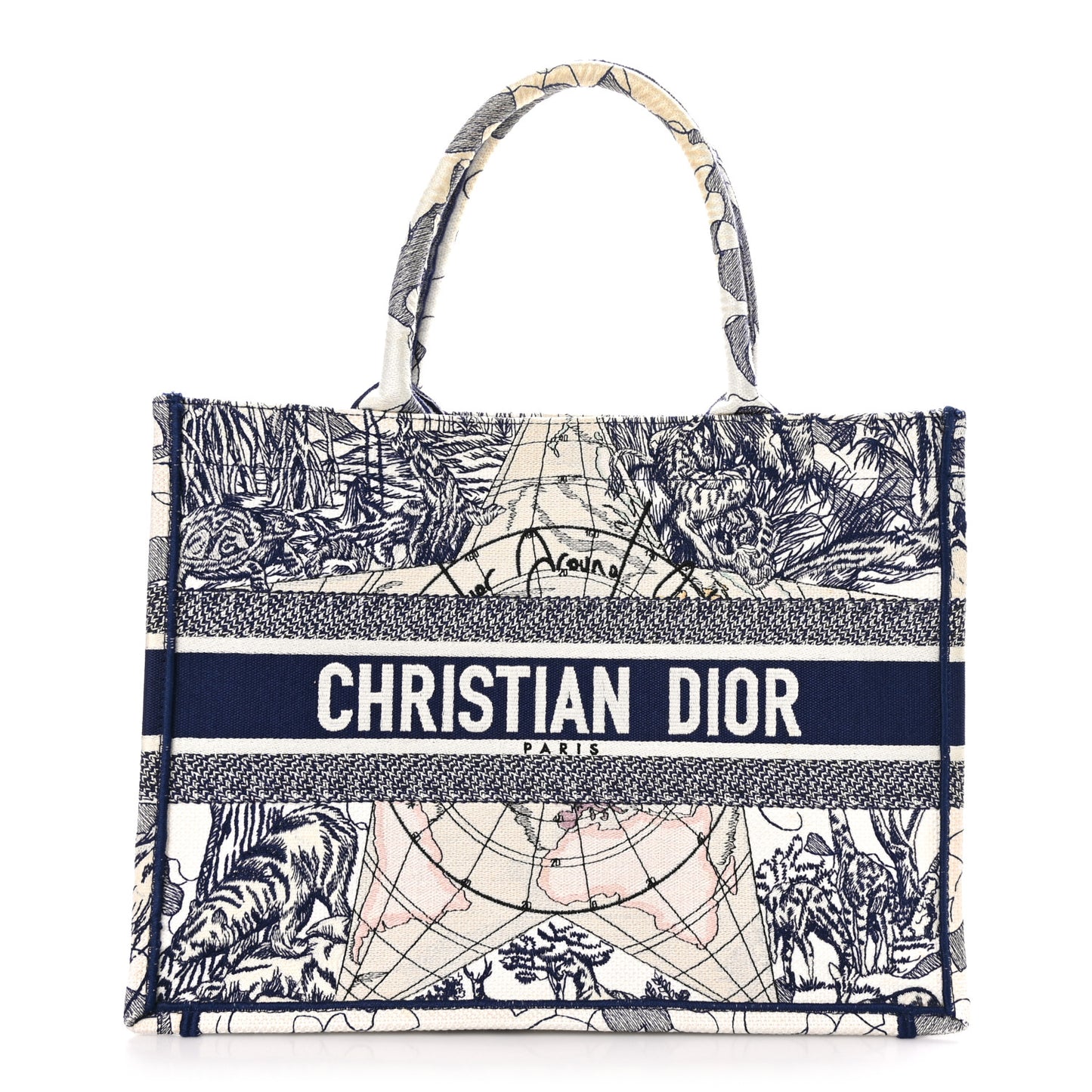 Canvas Embroidered Medium Around The World Book Tote Blue