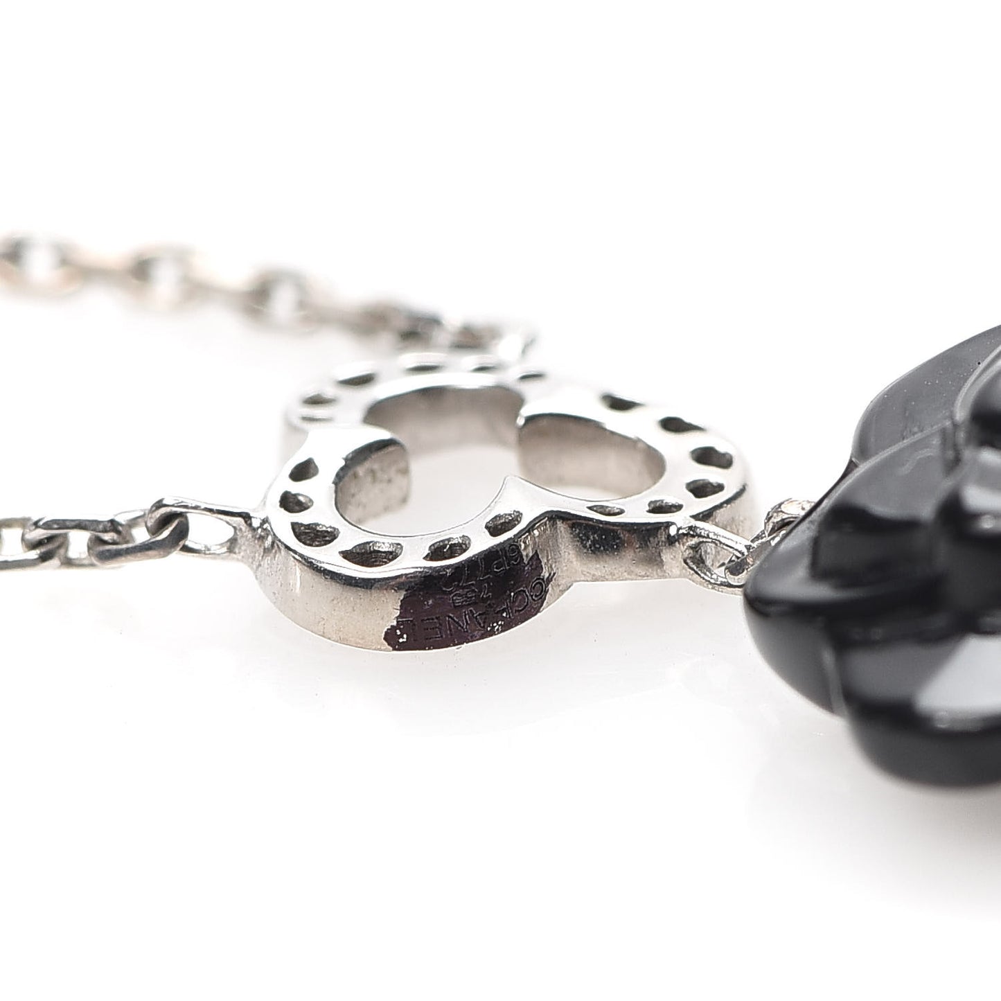 18K White Gold Diamond Black Onyx Camelia Sculpte Drop Pendant Necklace