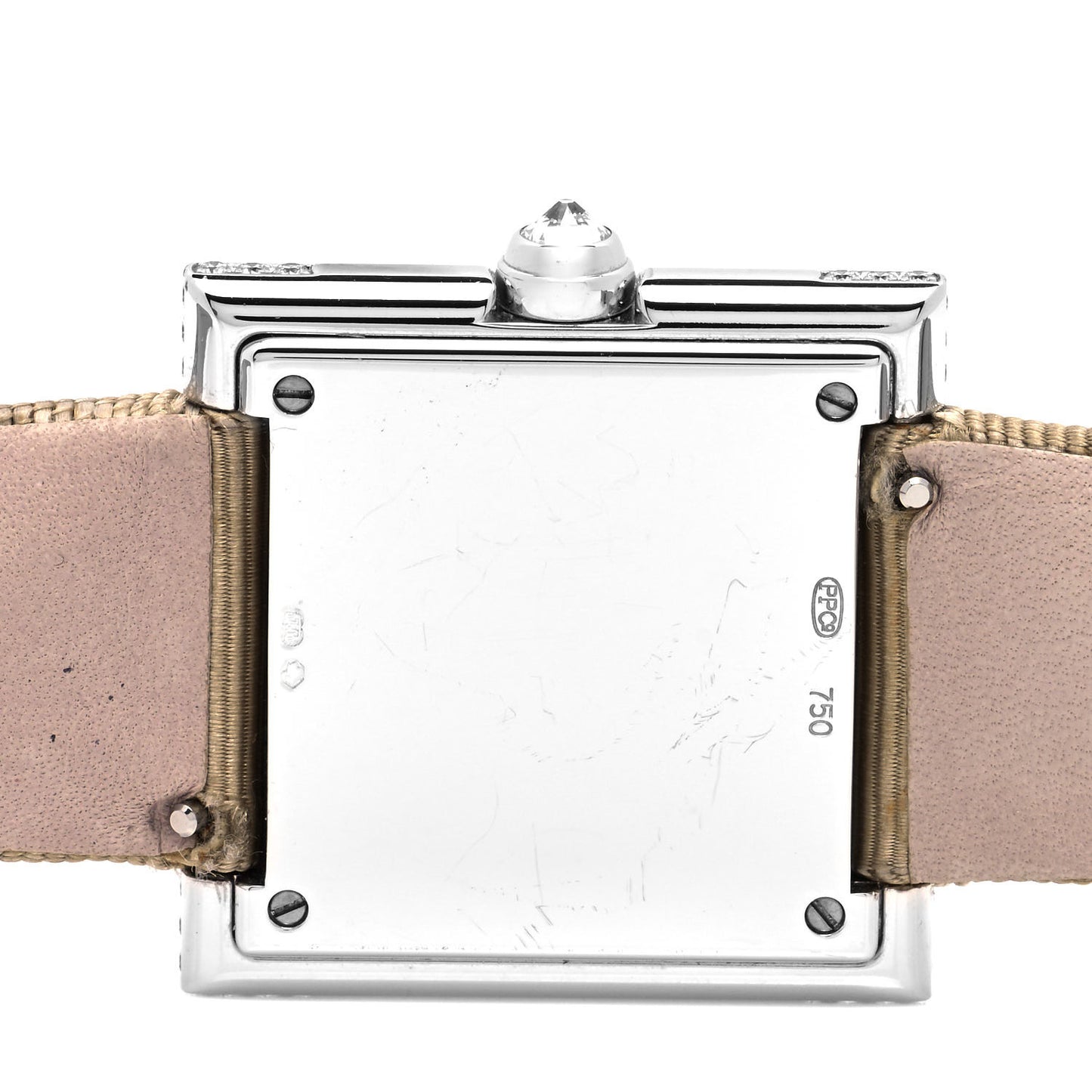 18K White Gold Satin Diamond Bezel Lady Gondolo Quartz Watch Champagne 4868G-001
