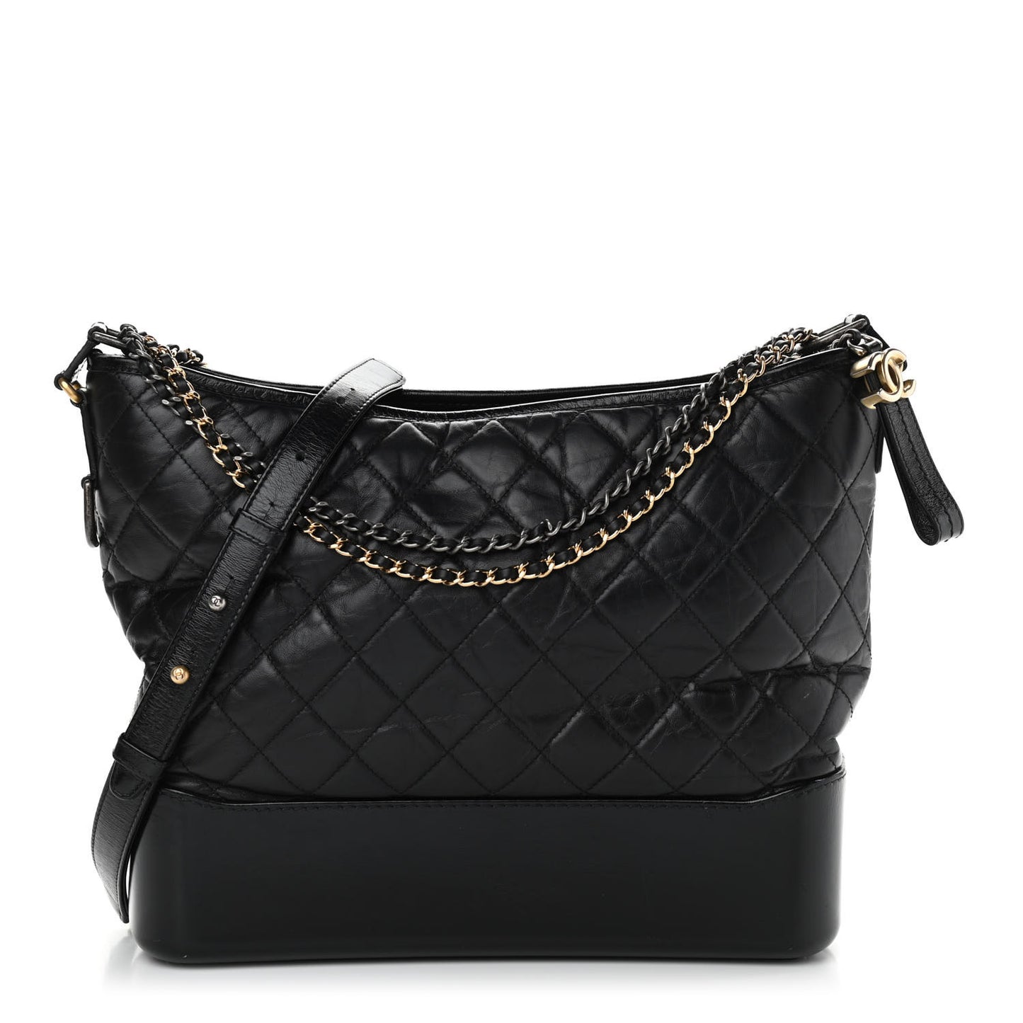 Aged Calfskin Quilted Large Gabrielle Hobo Black