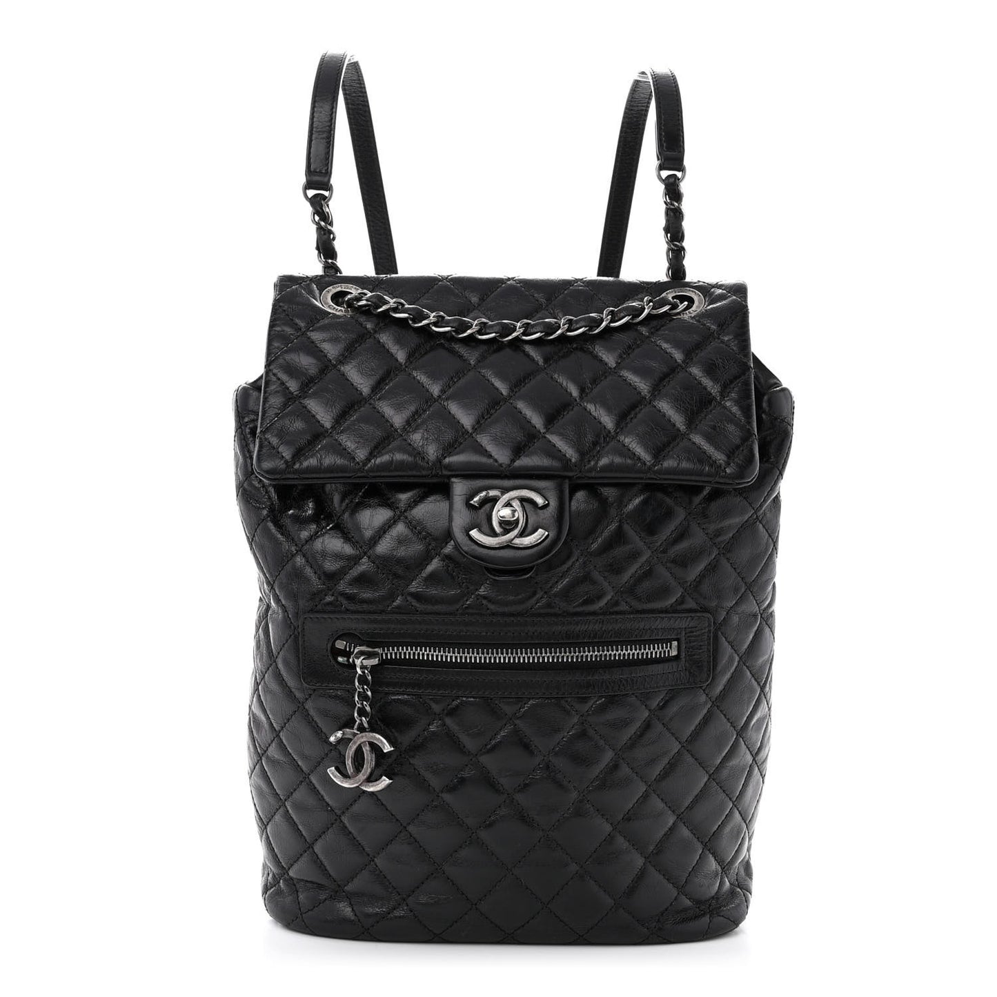 Glazed Calfskin Quilted Large Salzburg Backpack Black