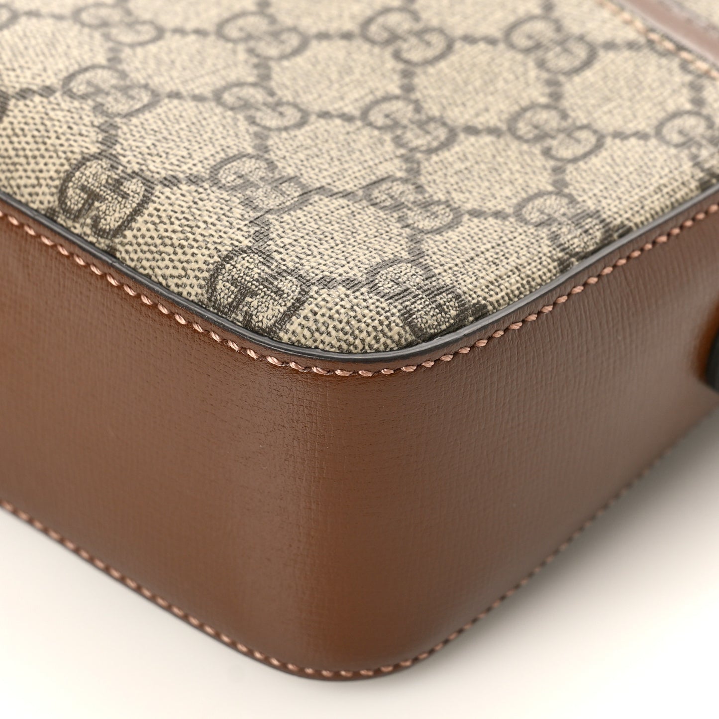 GG Supreme Monogram Azalea Calfskin Retro Interlocking G Messenger Shoulder Bag Beige Ebony Brown Sugar