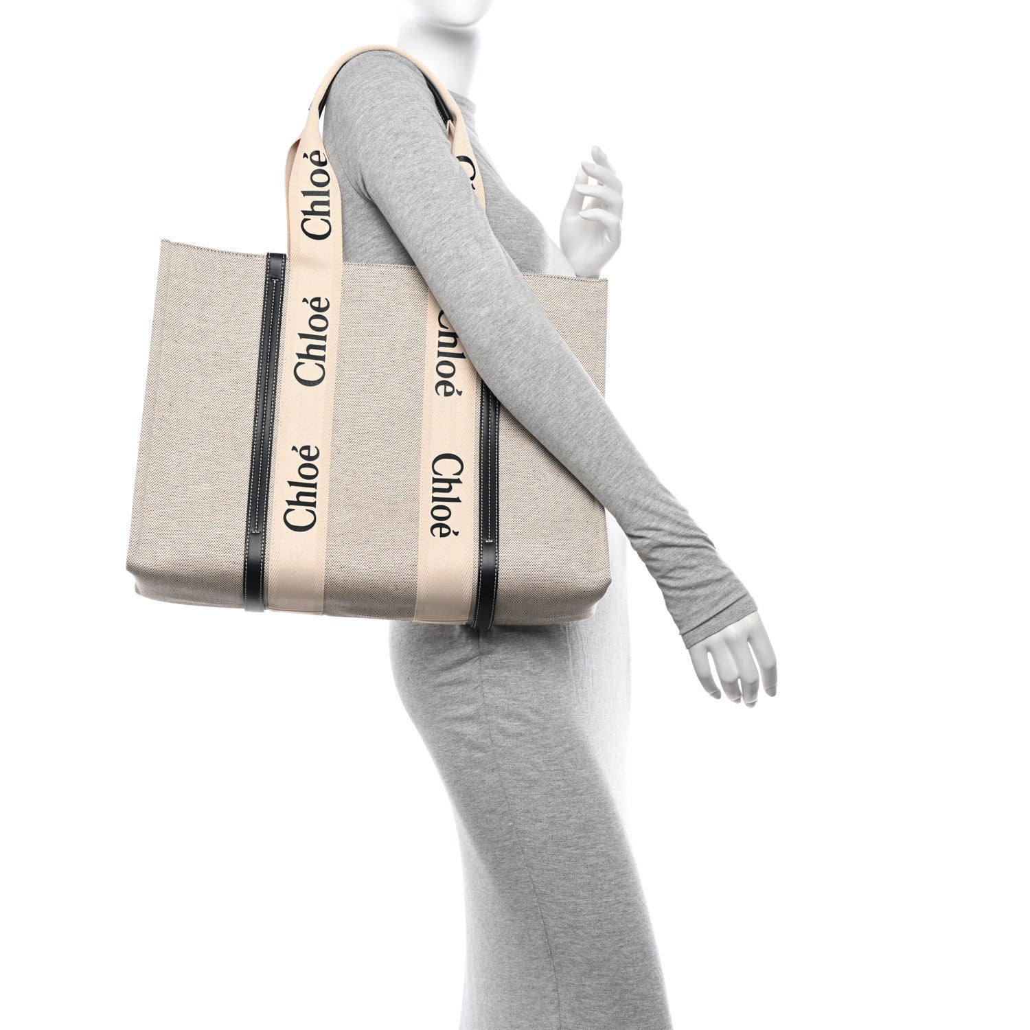 Chloe Cotton Calfskin Large Woody Ribbon Tote White Blue 2 of 10