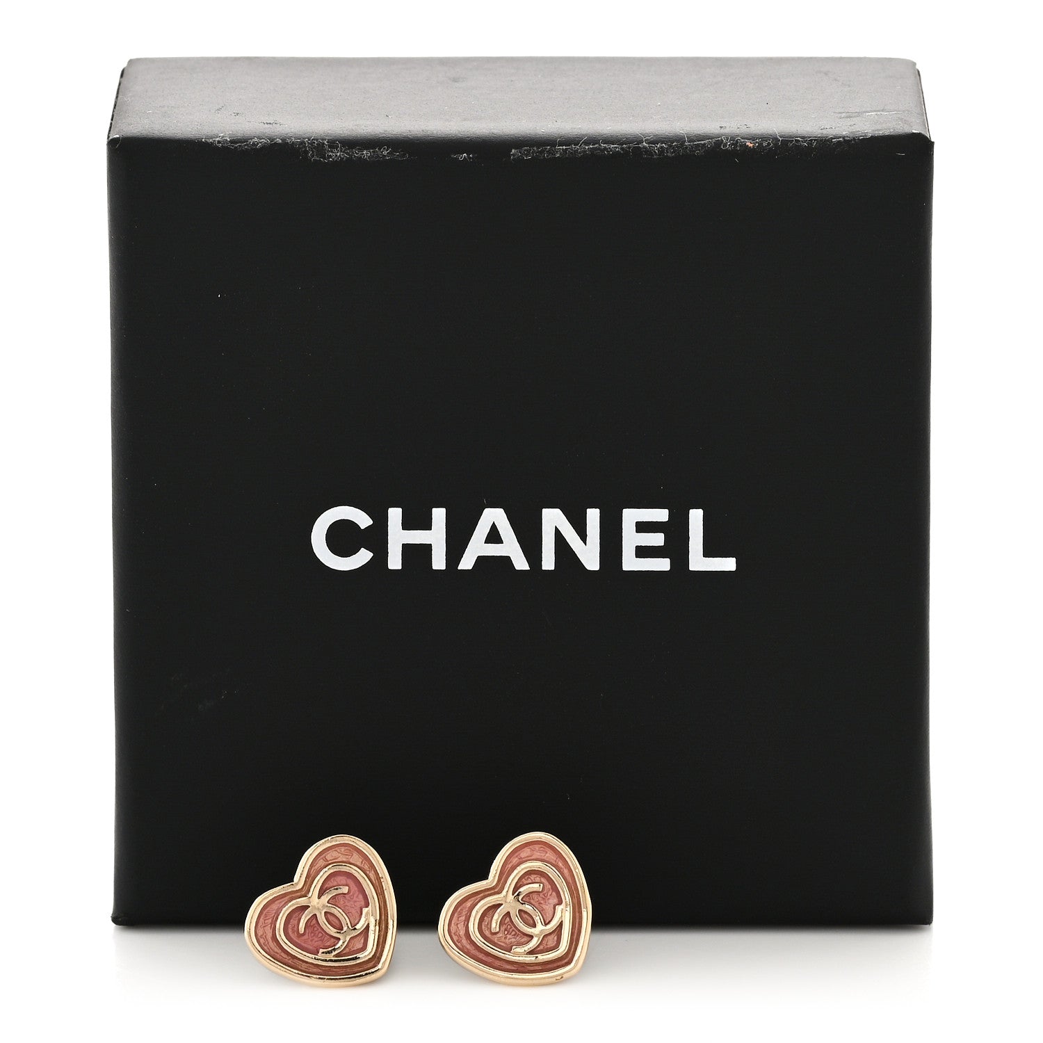 Chanel Crystal CC Resin Heart Earrings Gold Pink White 5 of 5