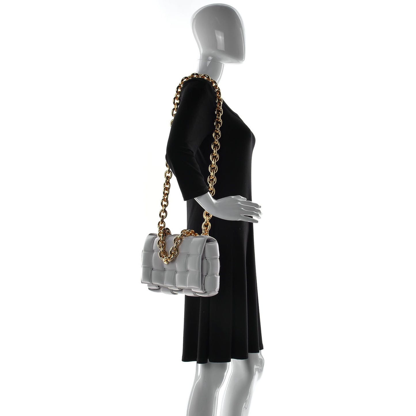Lambskin Maxi Intreccio Padded Chain Cassette Crossbody Bag White