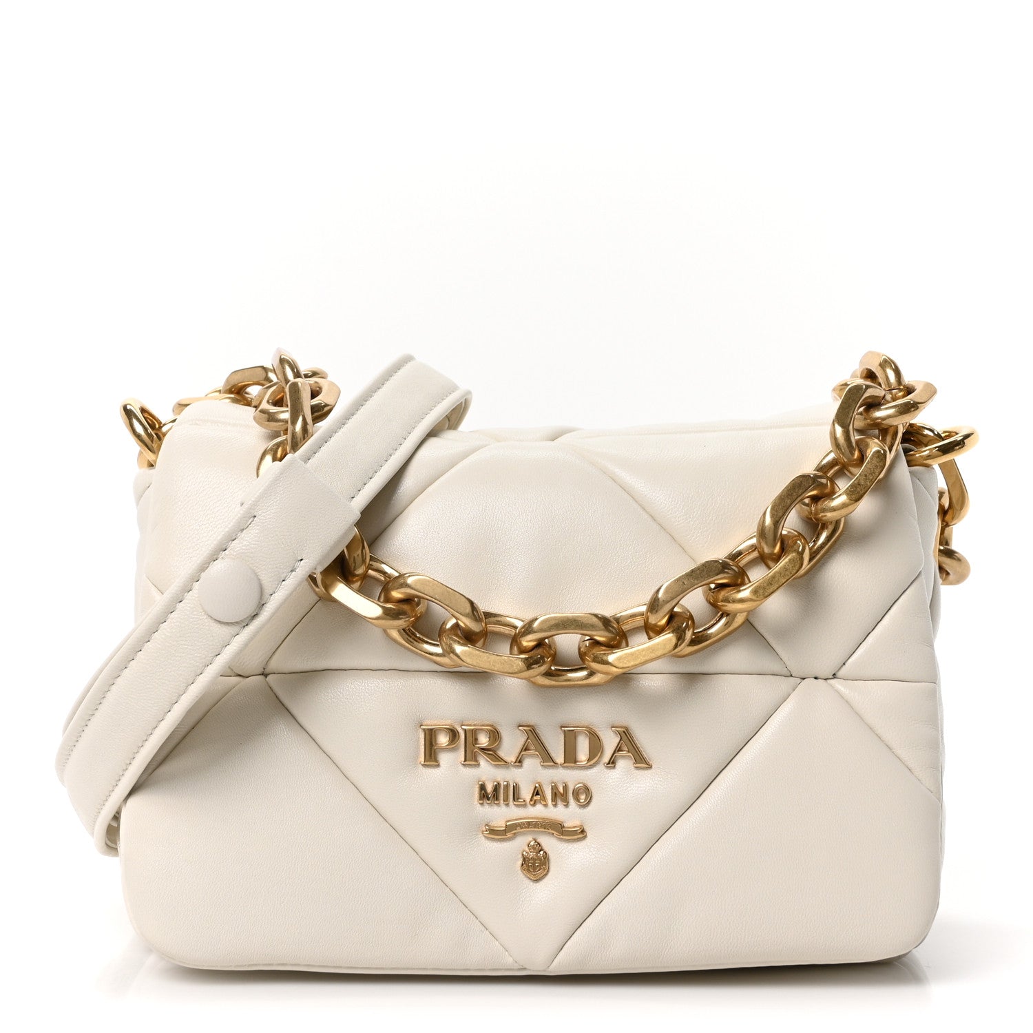 Prada Nappa Metal Quilted Small Patchwork System Flap Bag White 